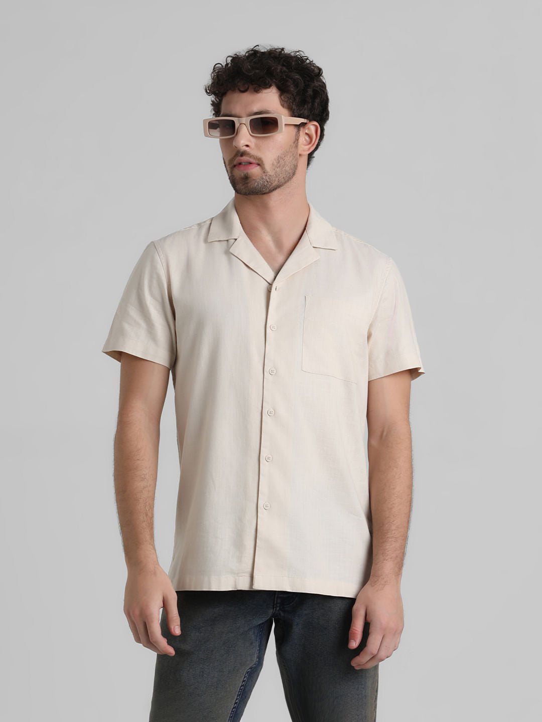 Beige Short Sleeves Shirt - S