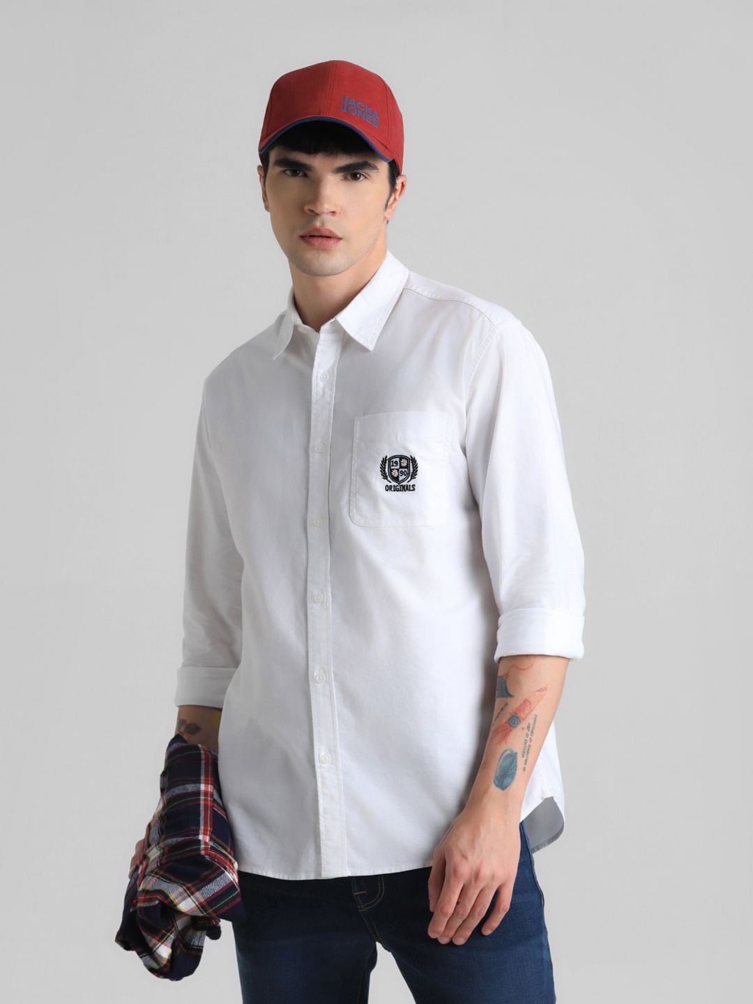 White Embroidered Patch Shirt - S