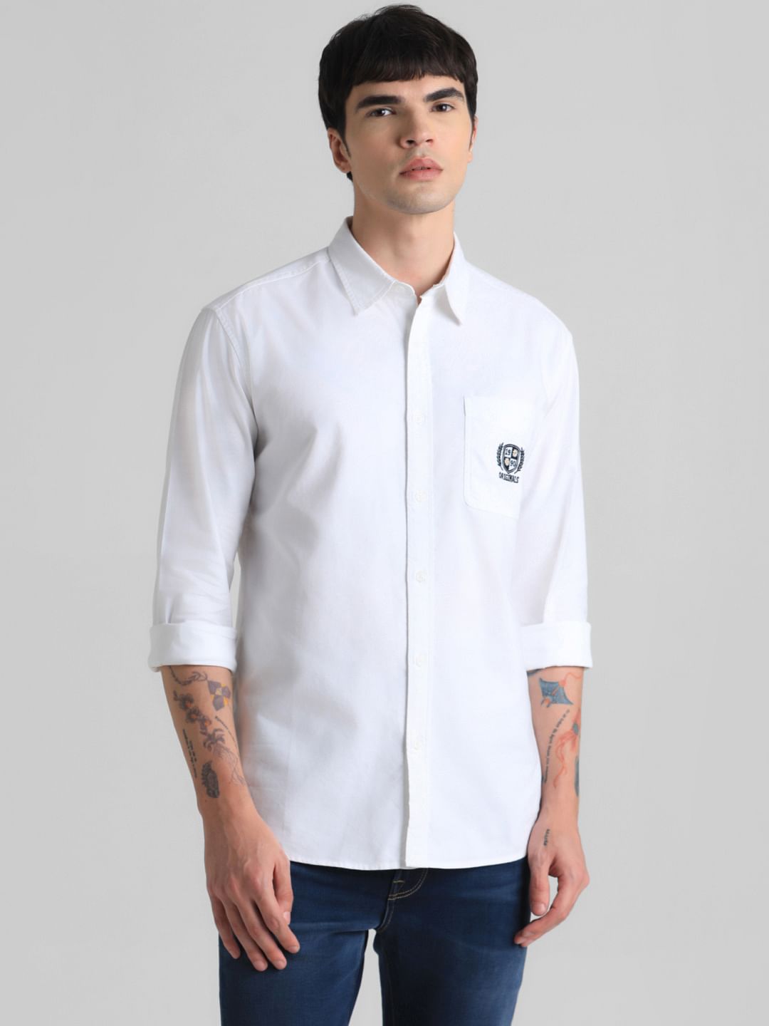 White Embroidered Patch Shirt