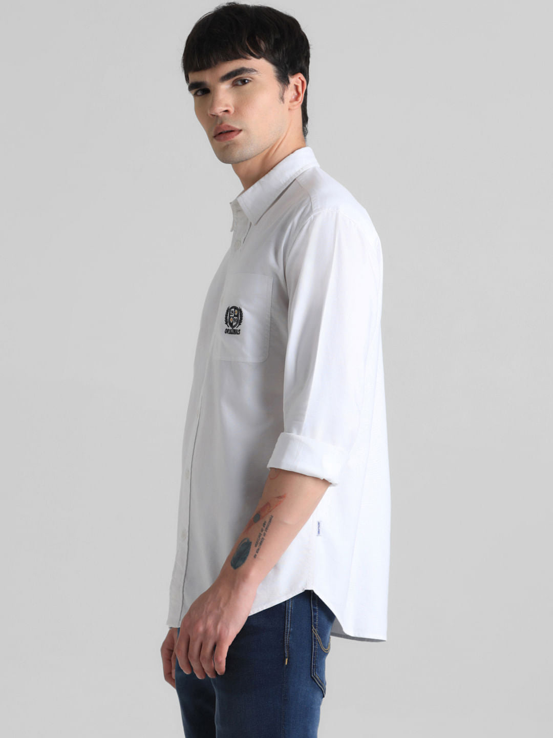White Embroidered Patch Shirt