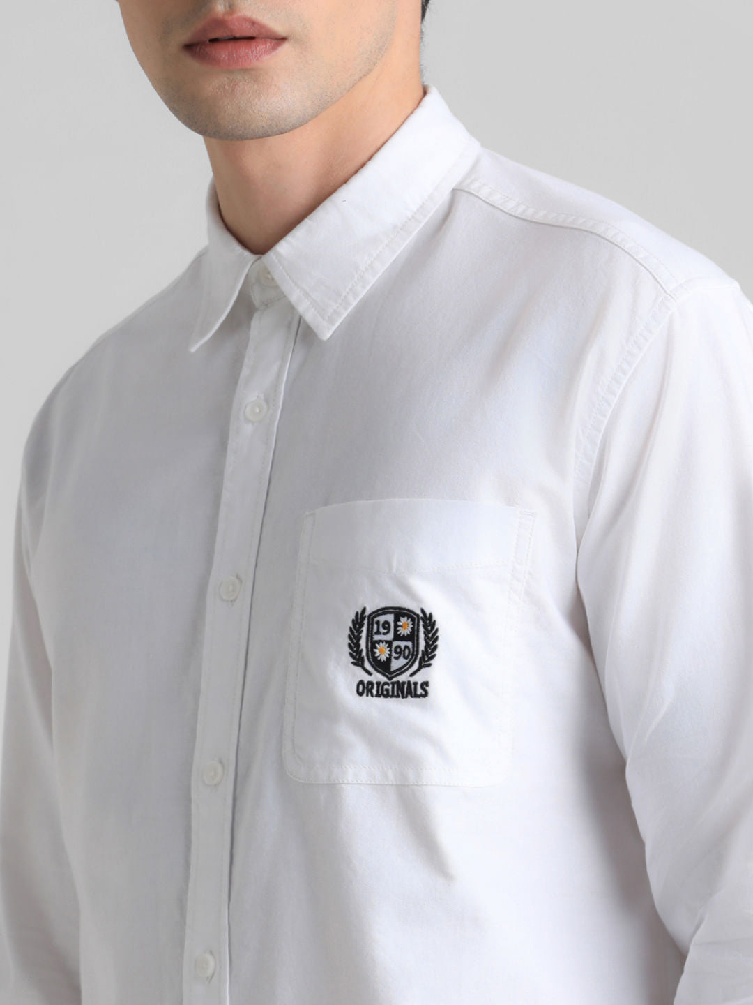 White Embroidered Patch Shirt
