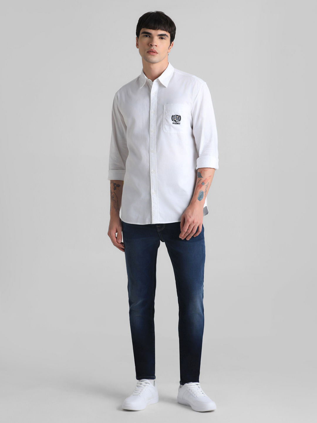 White Embroidered Patch Shirt