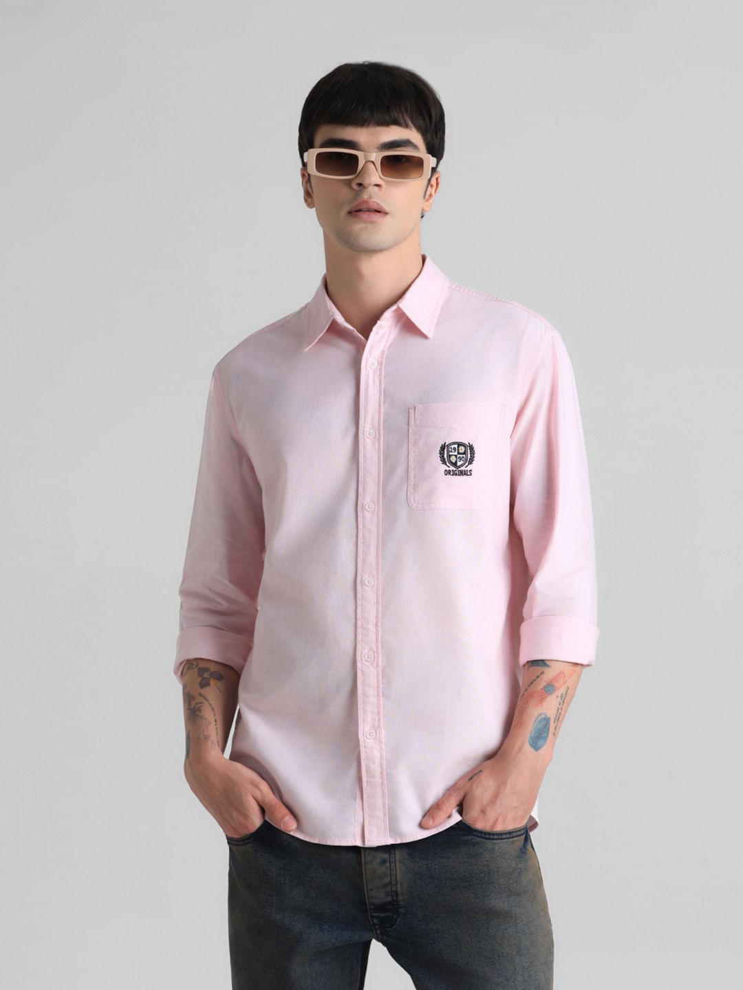 Pink Embroidered Patch Shirt - S