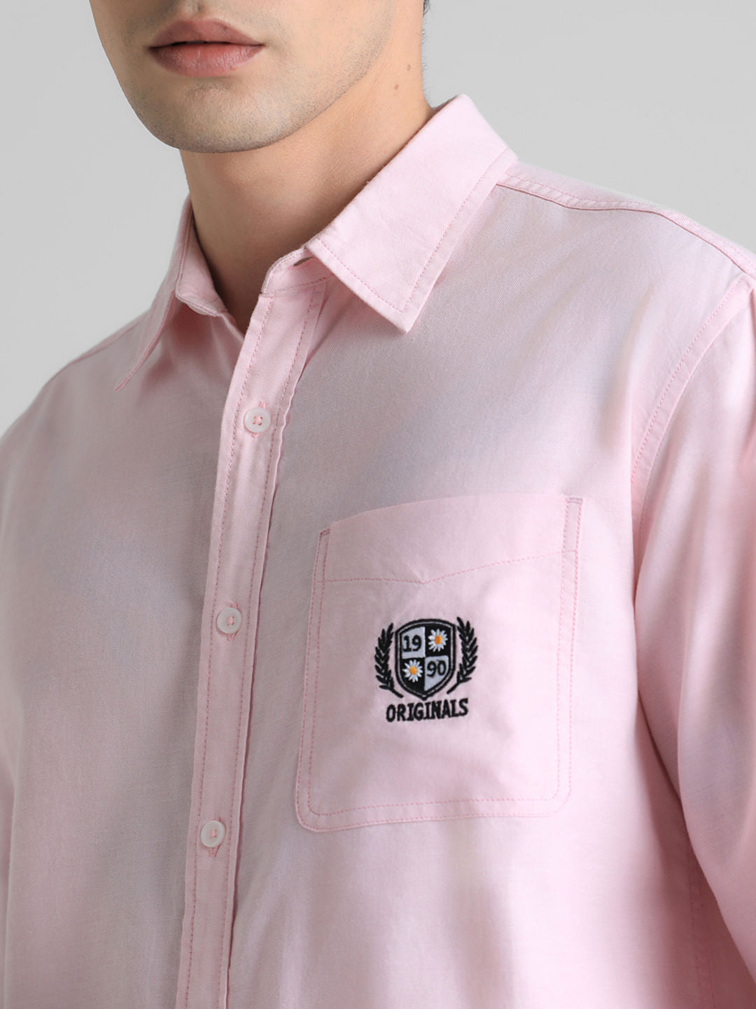 Pink Embroidered Patch Shirt