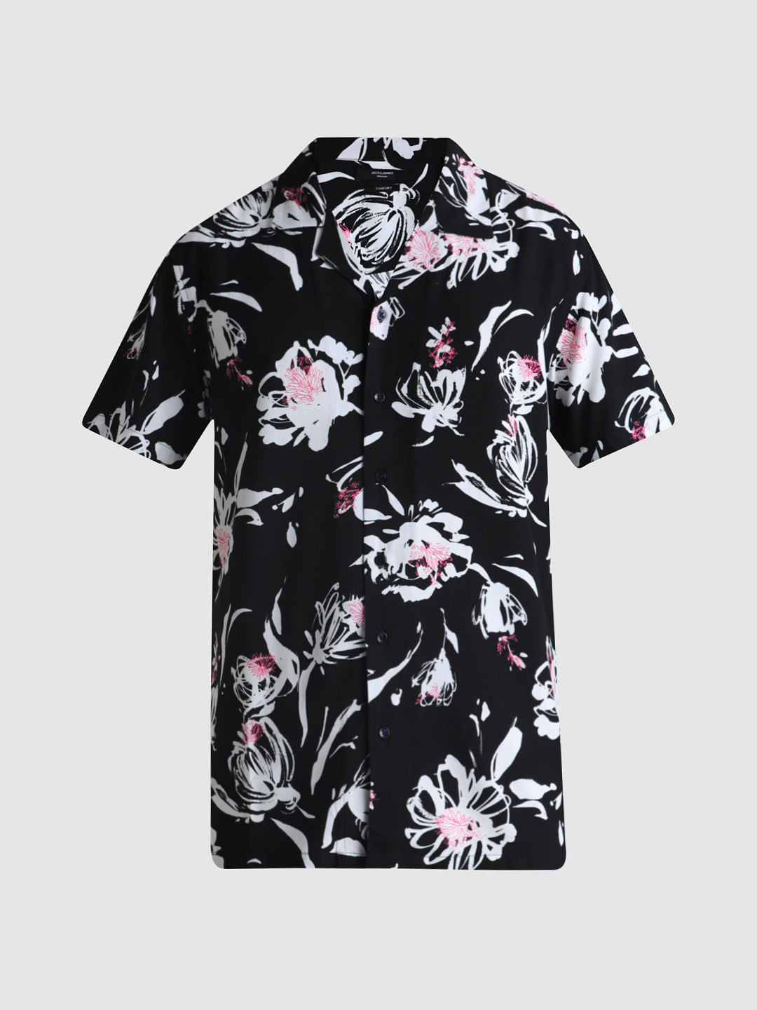 Black Floral Short Sleeves Shirt