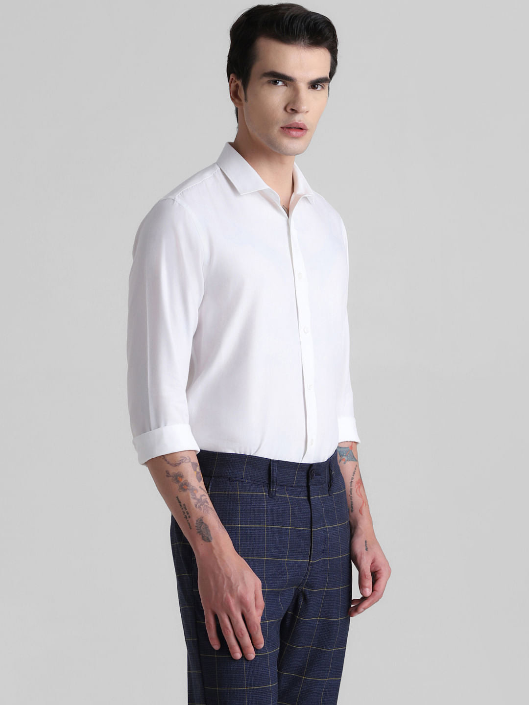 White Full Sleeves Solid Shirt