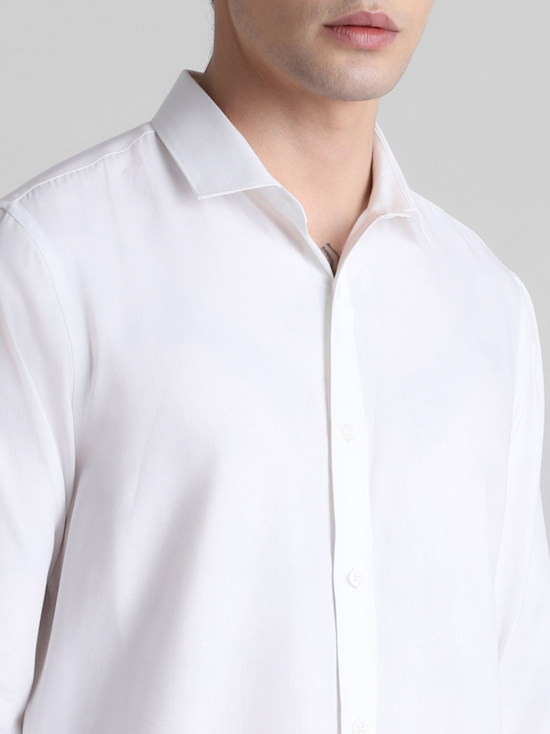 White Full Sleeves Solid Shirt