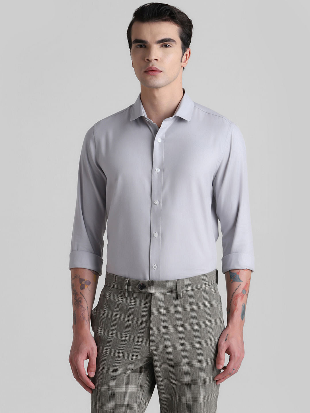 Grey Full Sleeves Solid Shirt