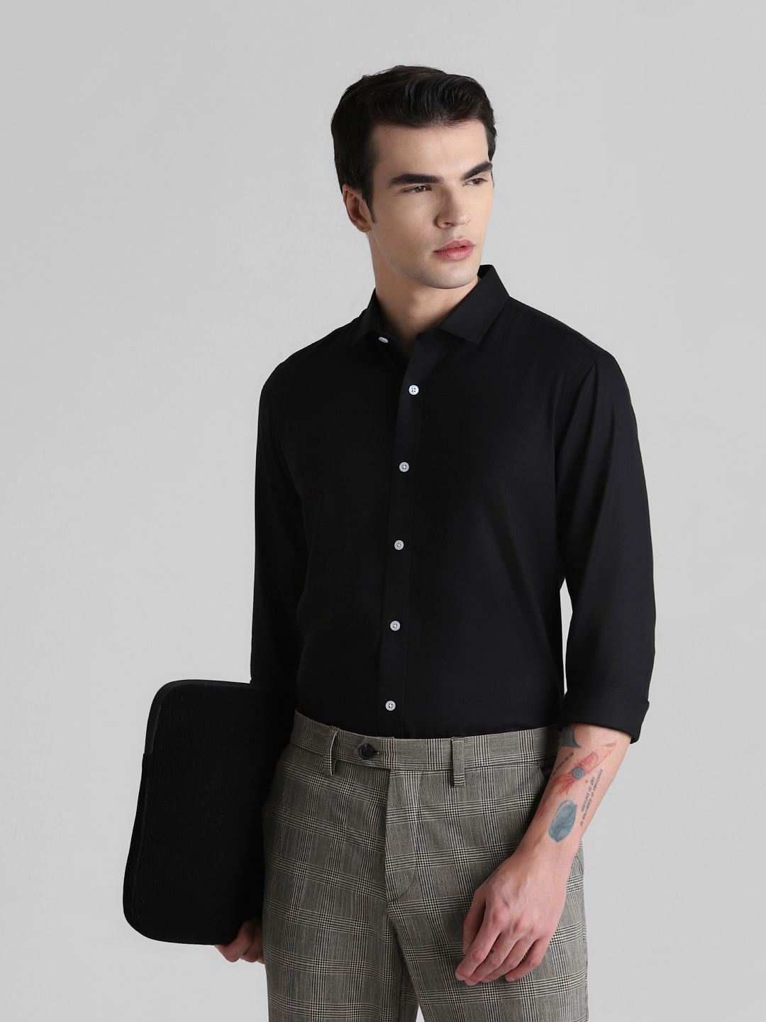 Black Full Sleeves Solid Shirt - S