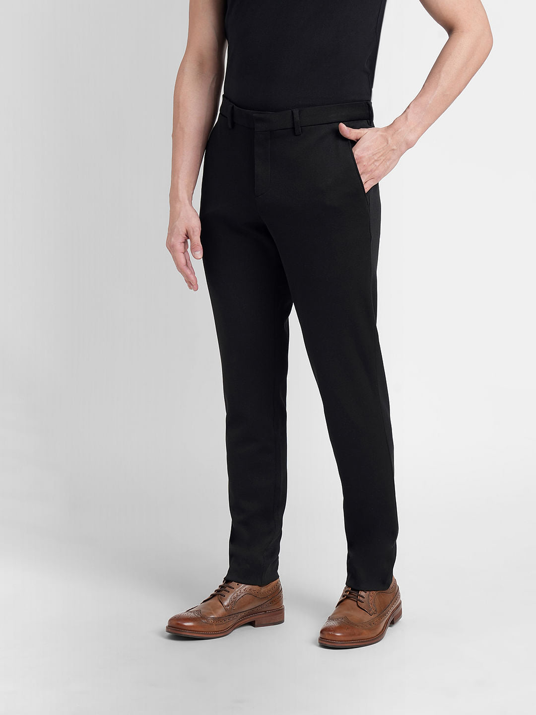 Black Mid Rise Slim Fit Trousers