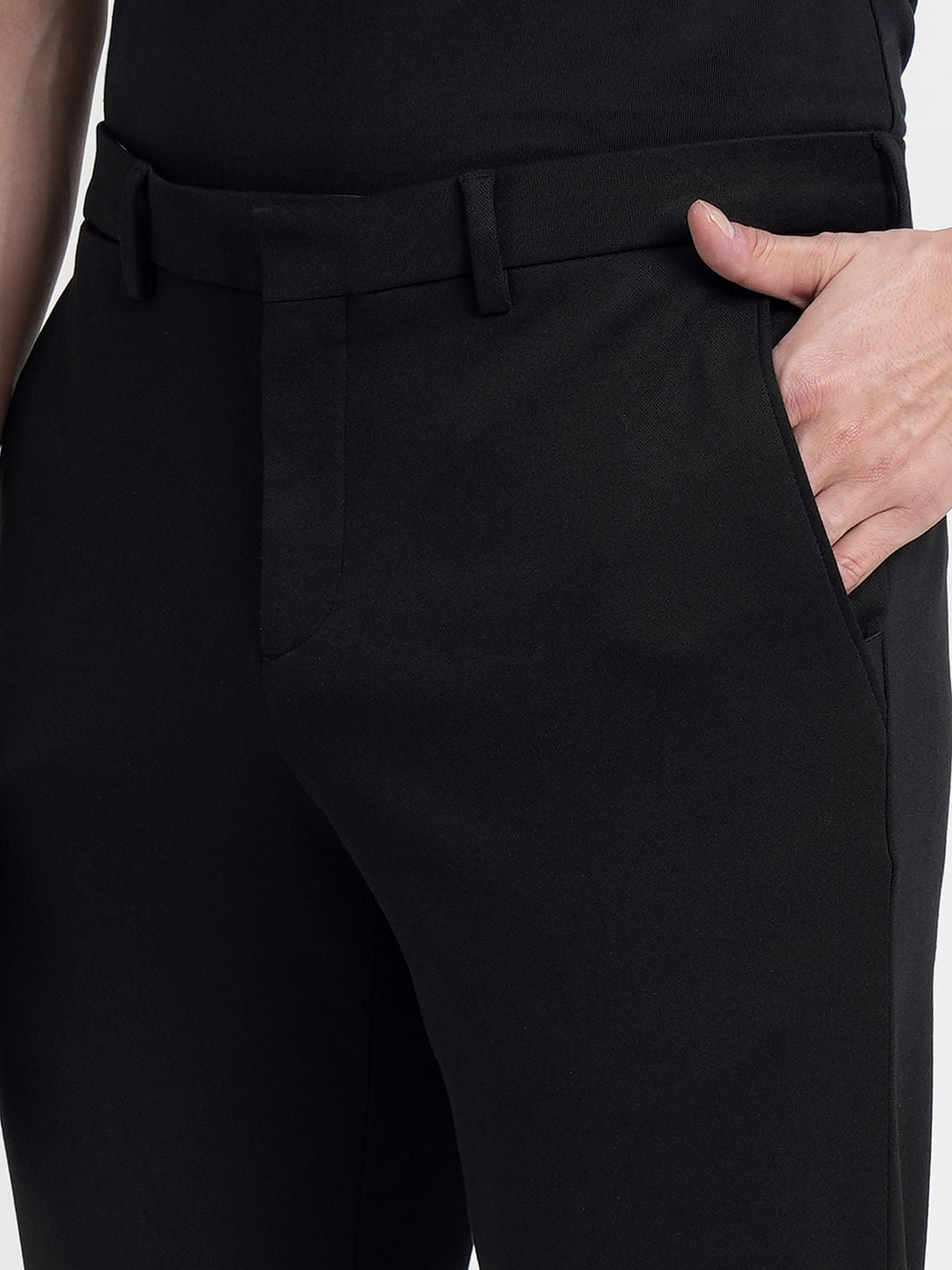 Black Mid Rise Slim Fit Trousers
