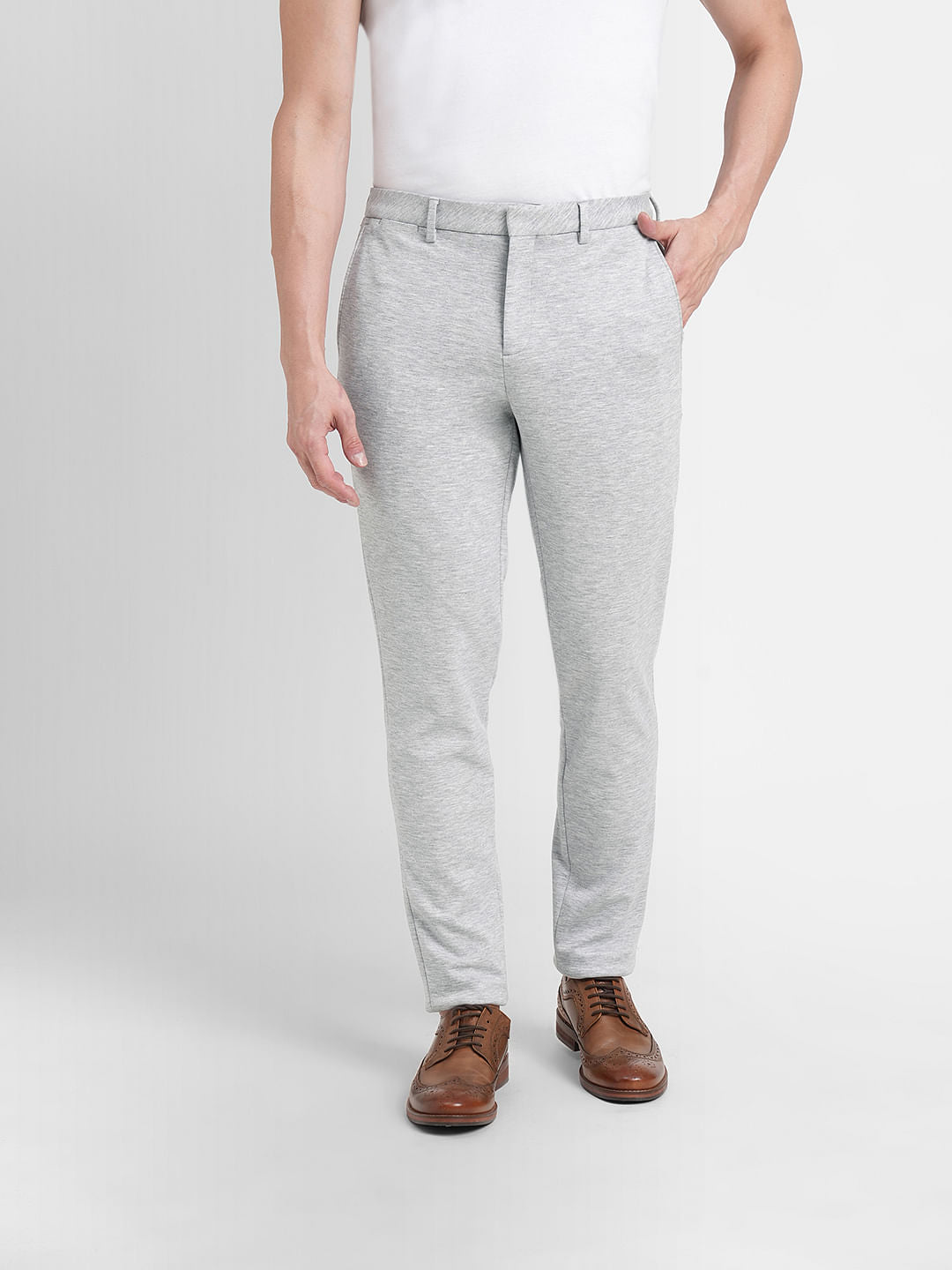 Grey Mid Rise Slim Fit Trousers