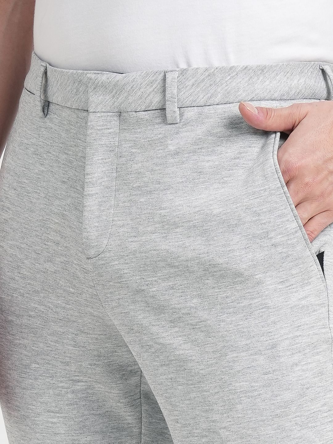 Grey Mid Rise Slim Fit Trousers