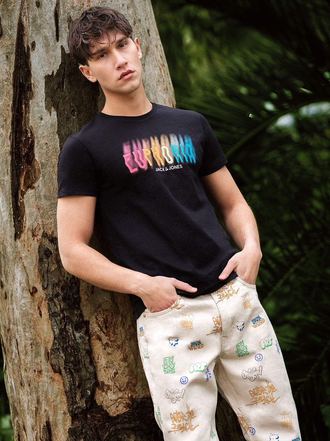 Black Printed Crew Neck T-shirt - S