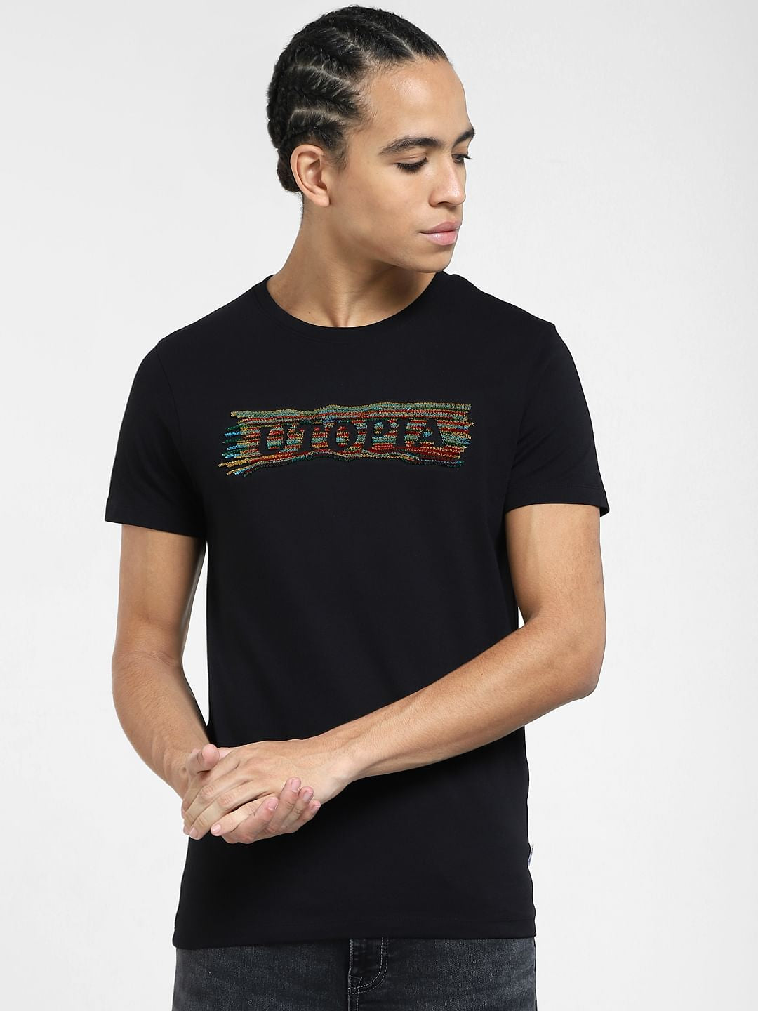 Black Graphic Text Print T-shirt