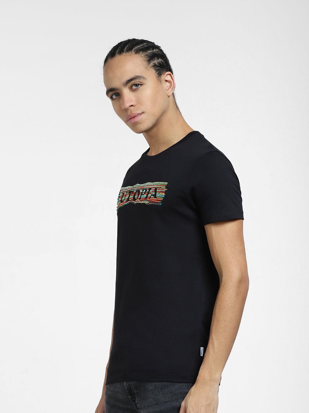 Black Graphic Text Print T-shirt