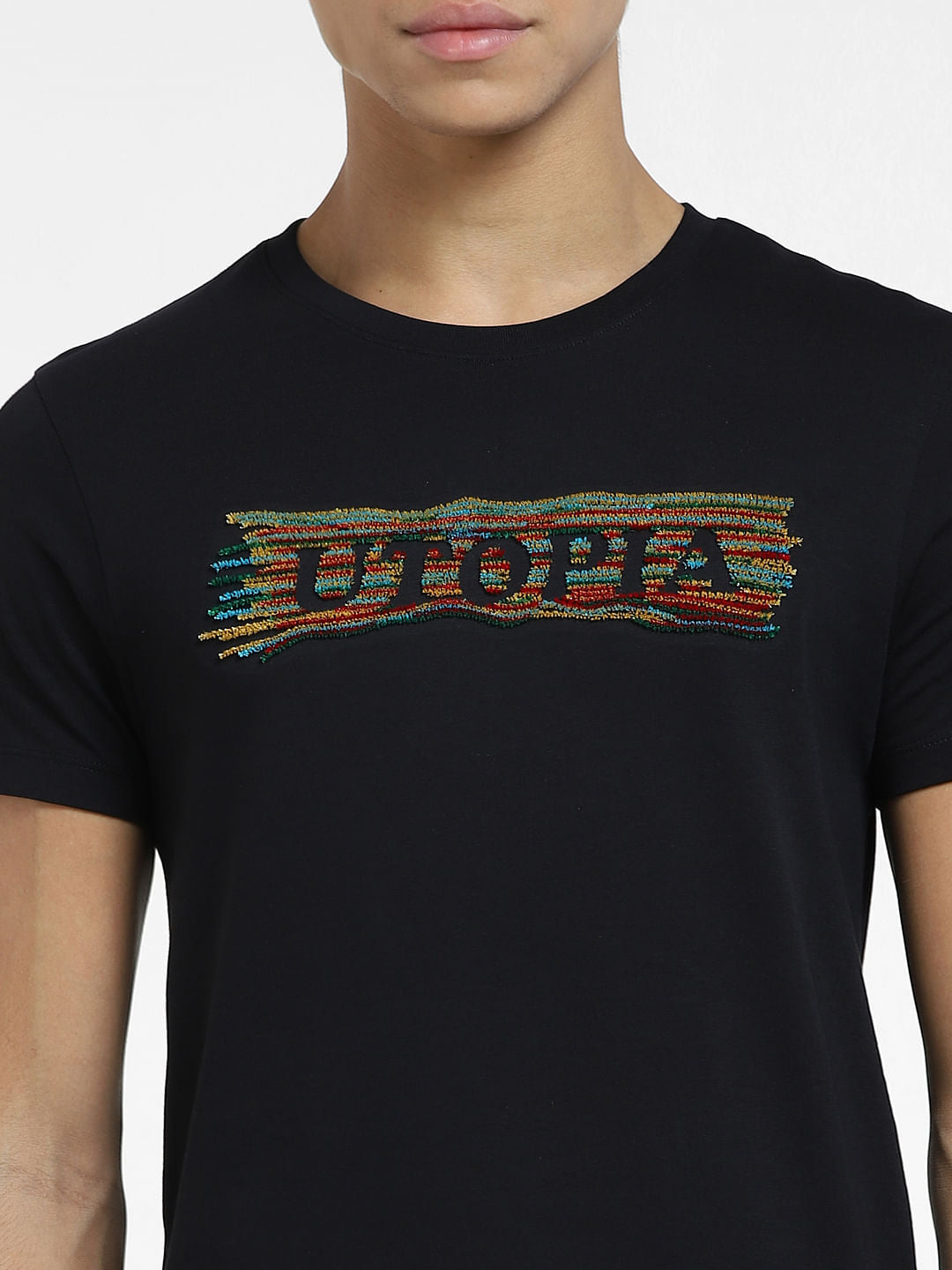 Black Graphic Text Print T-shirt