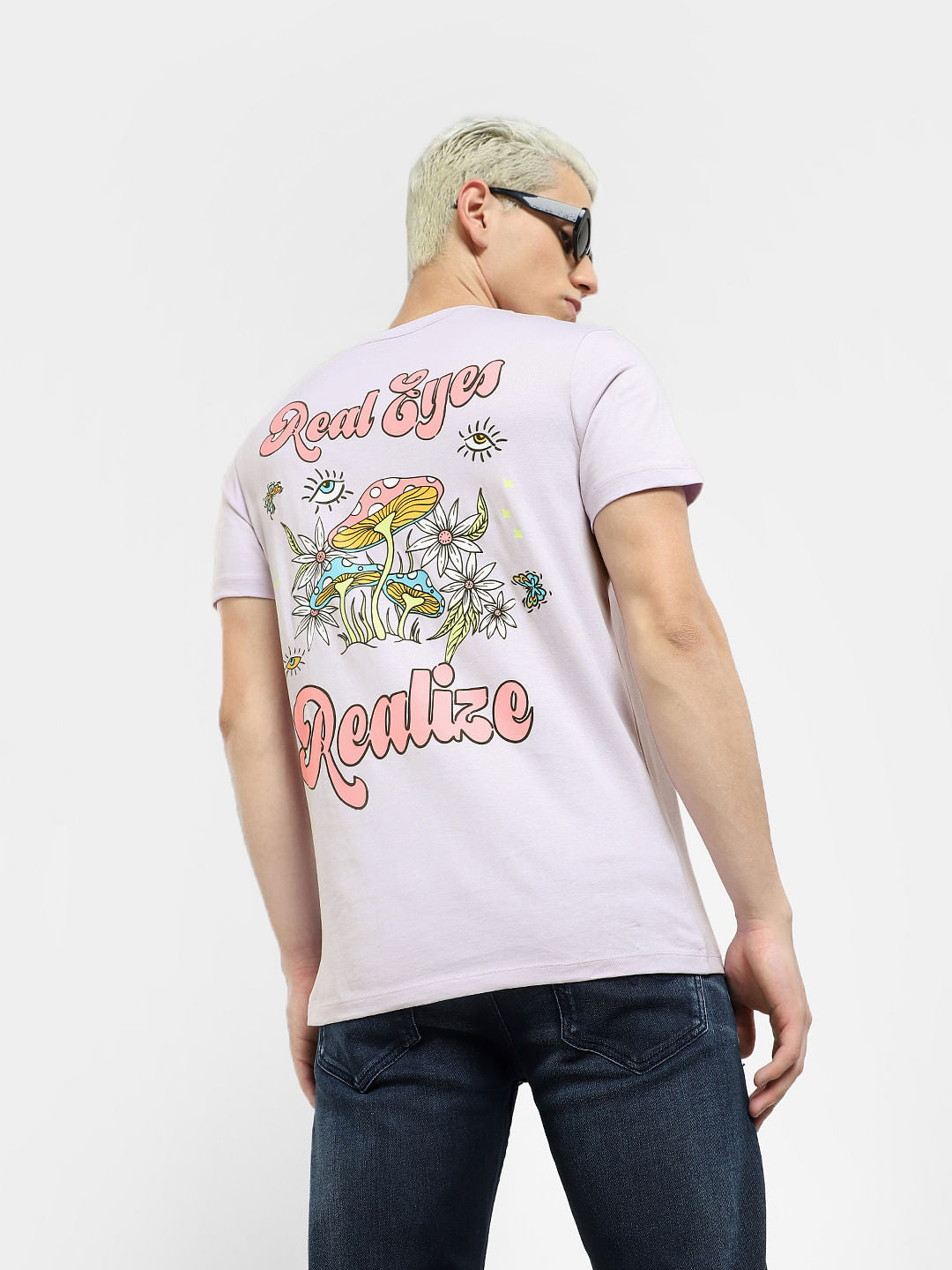 Lilac Printed Crew Neck T-shirt - S