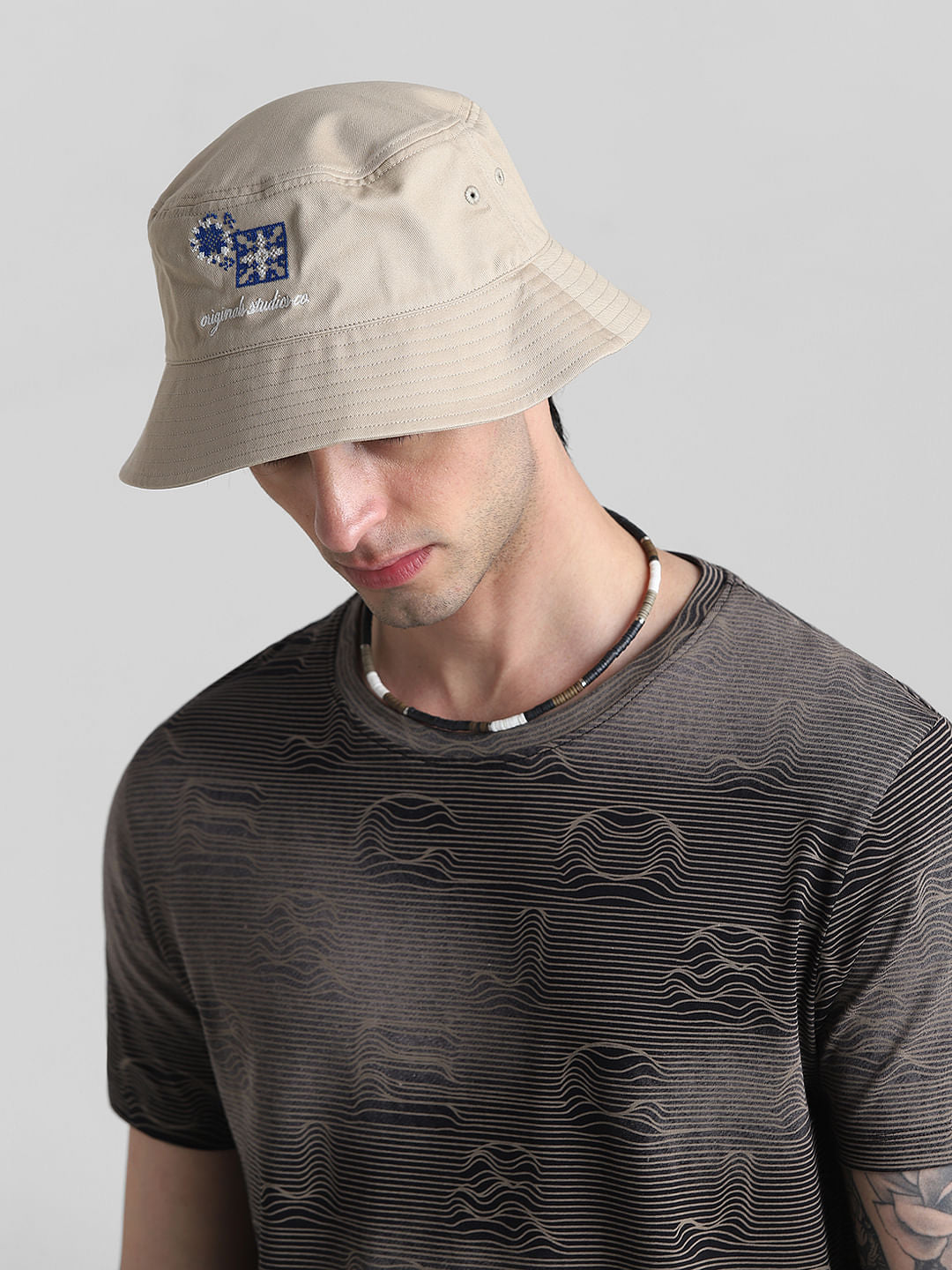 Beige Cotton Bucket Hat
