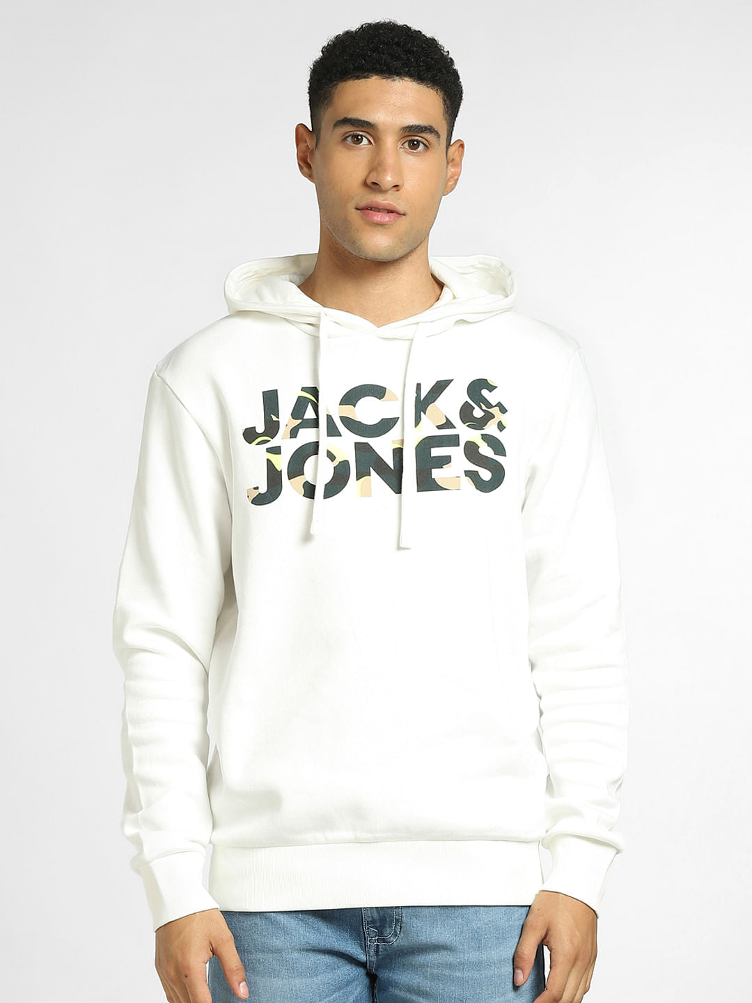 White Logo Print Hooded Sweatshirt