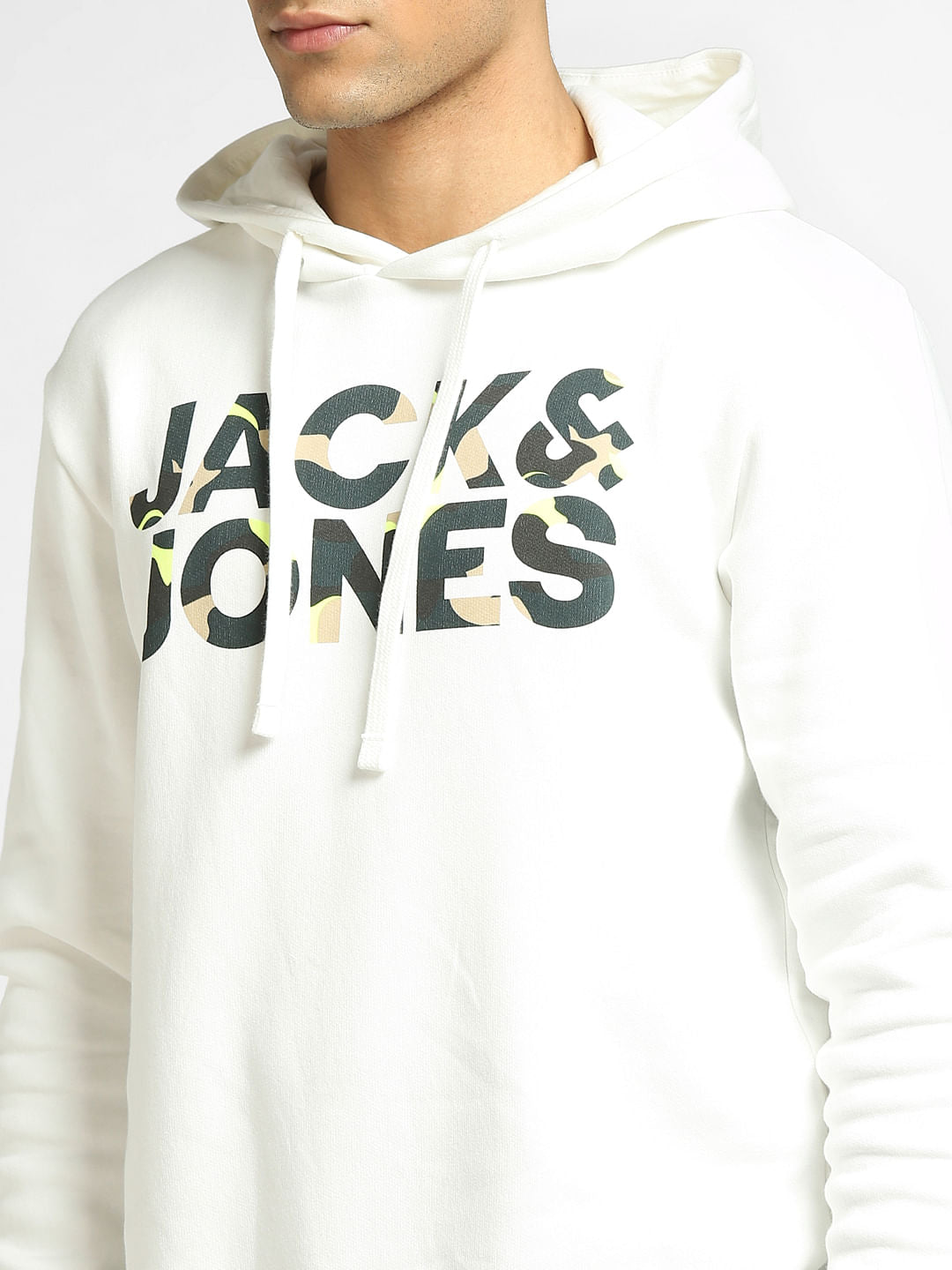 White Logo Print Hooded Sweatshirt