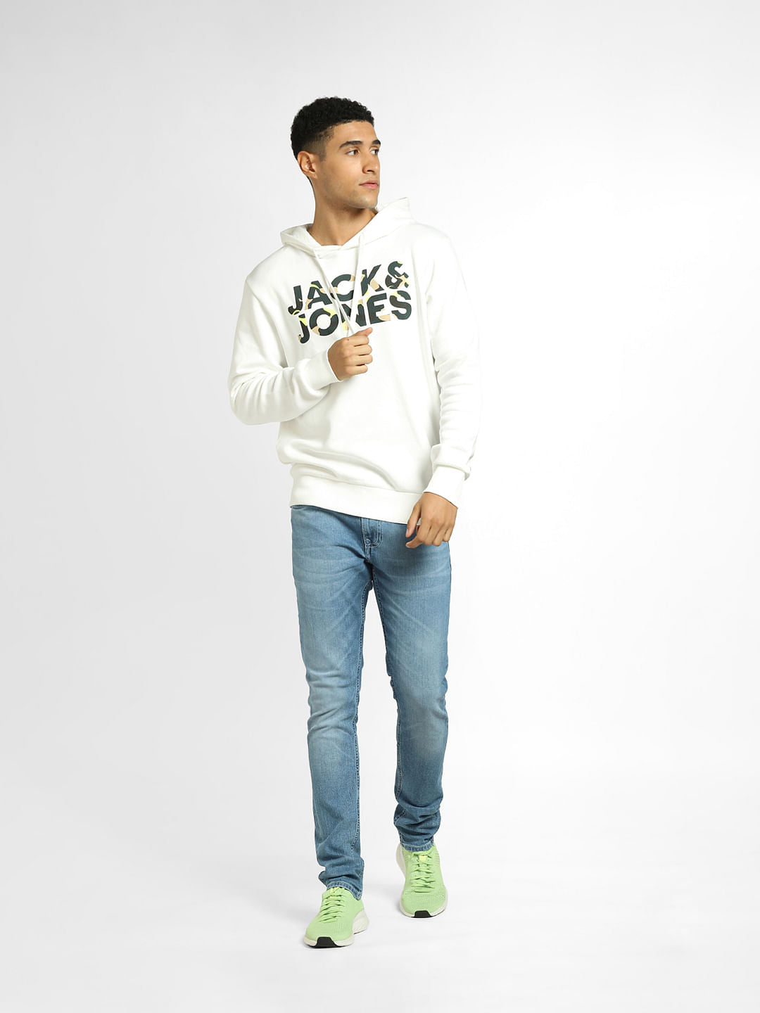 White Logo Print Hooded Sweatshirt
