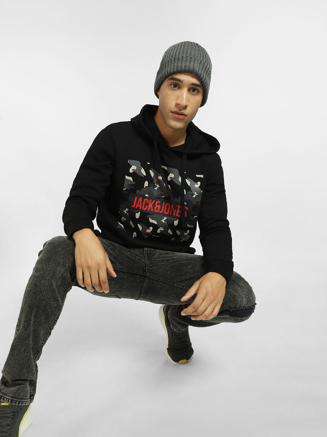 Black Logo Print Hooded Sweatshirt - S