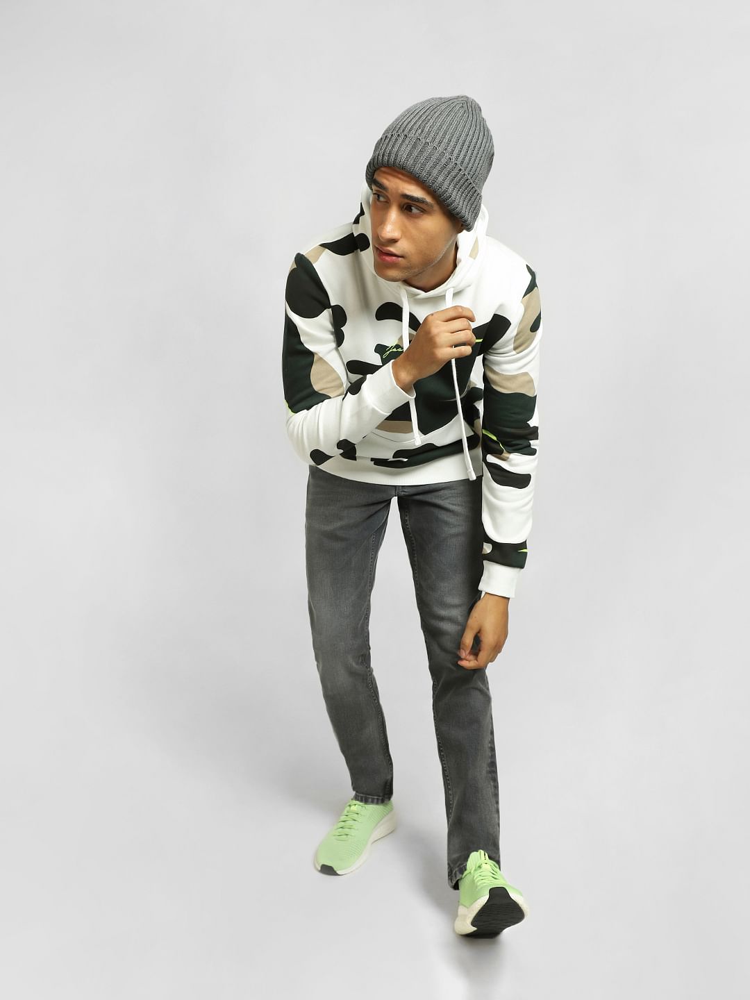 White Camo Print Hooded Sweatshirt - S