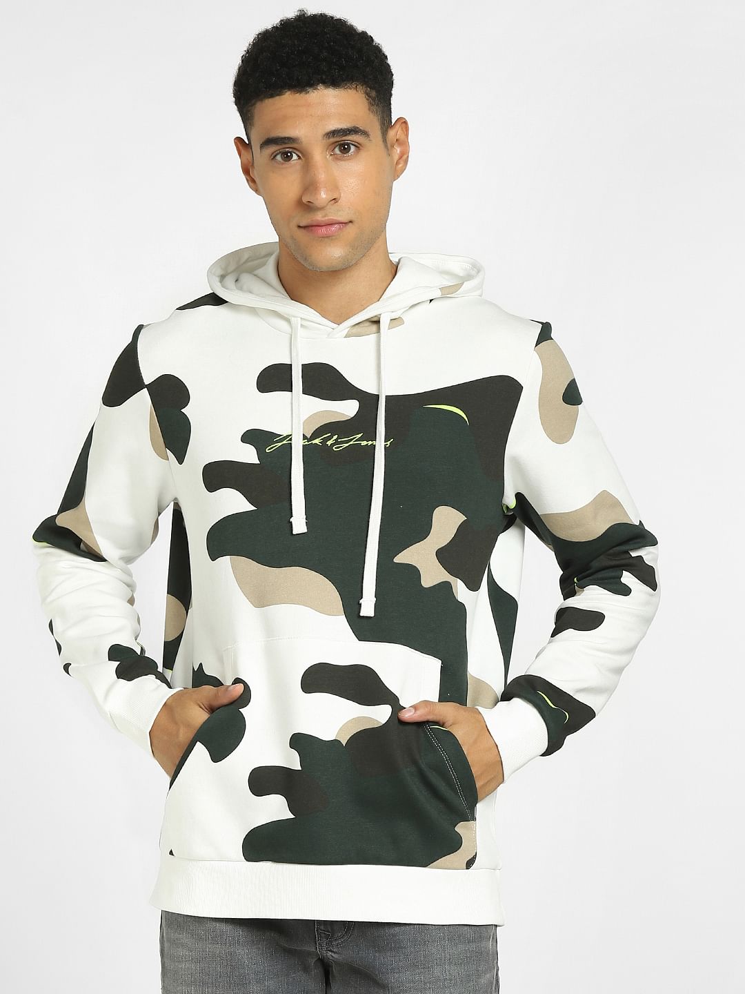 White Camo Print Hooded Sweatshirt