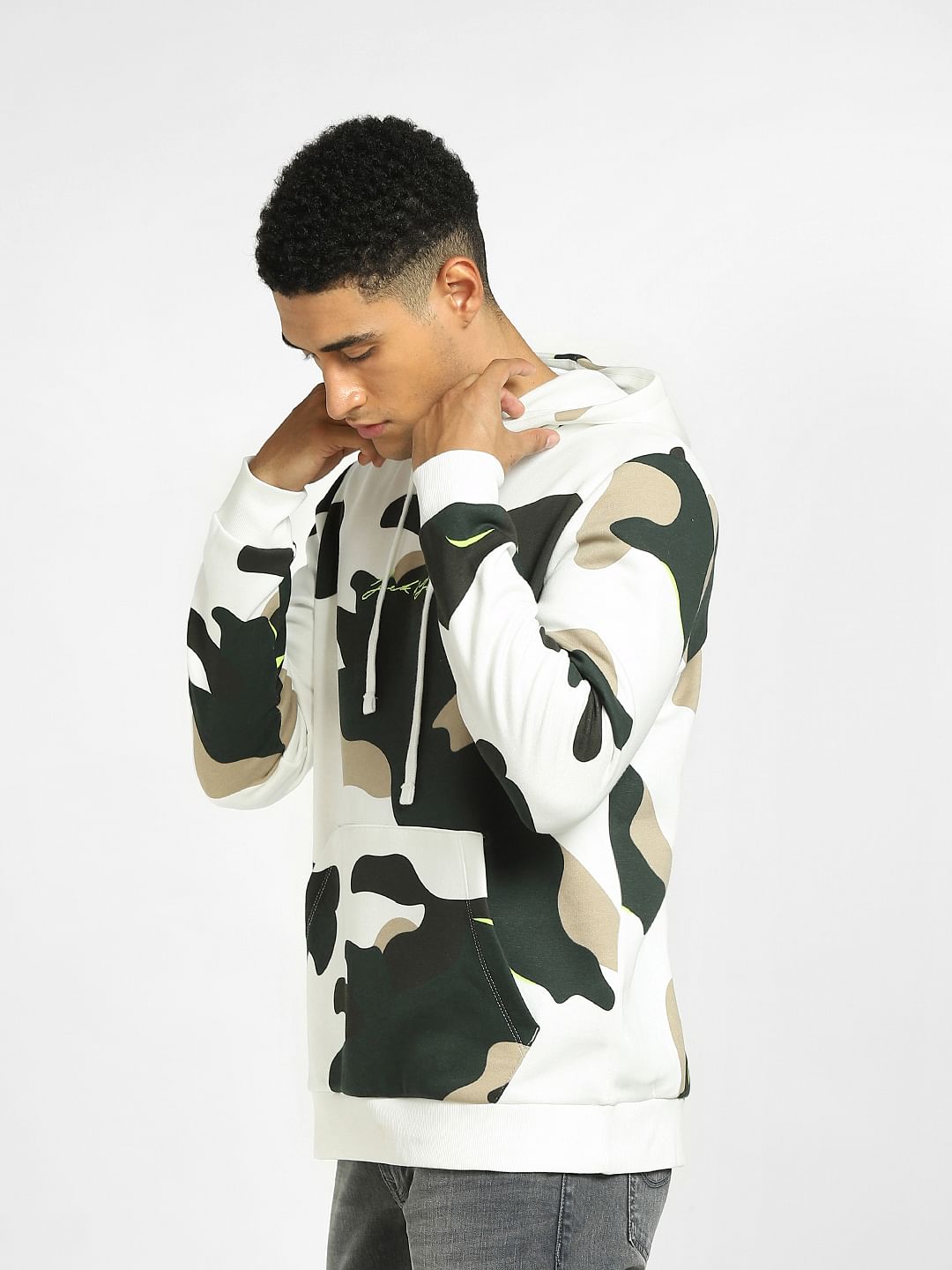 White Camo Print Hooded Sweatshirt