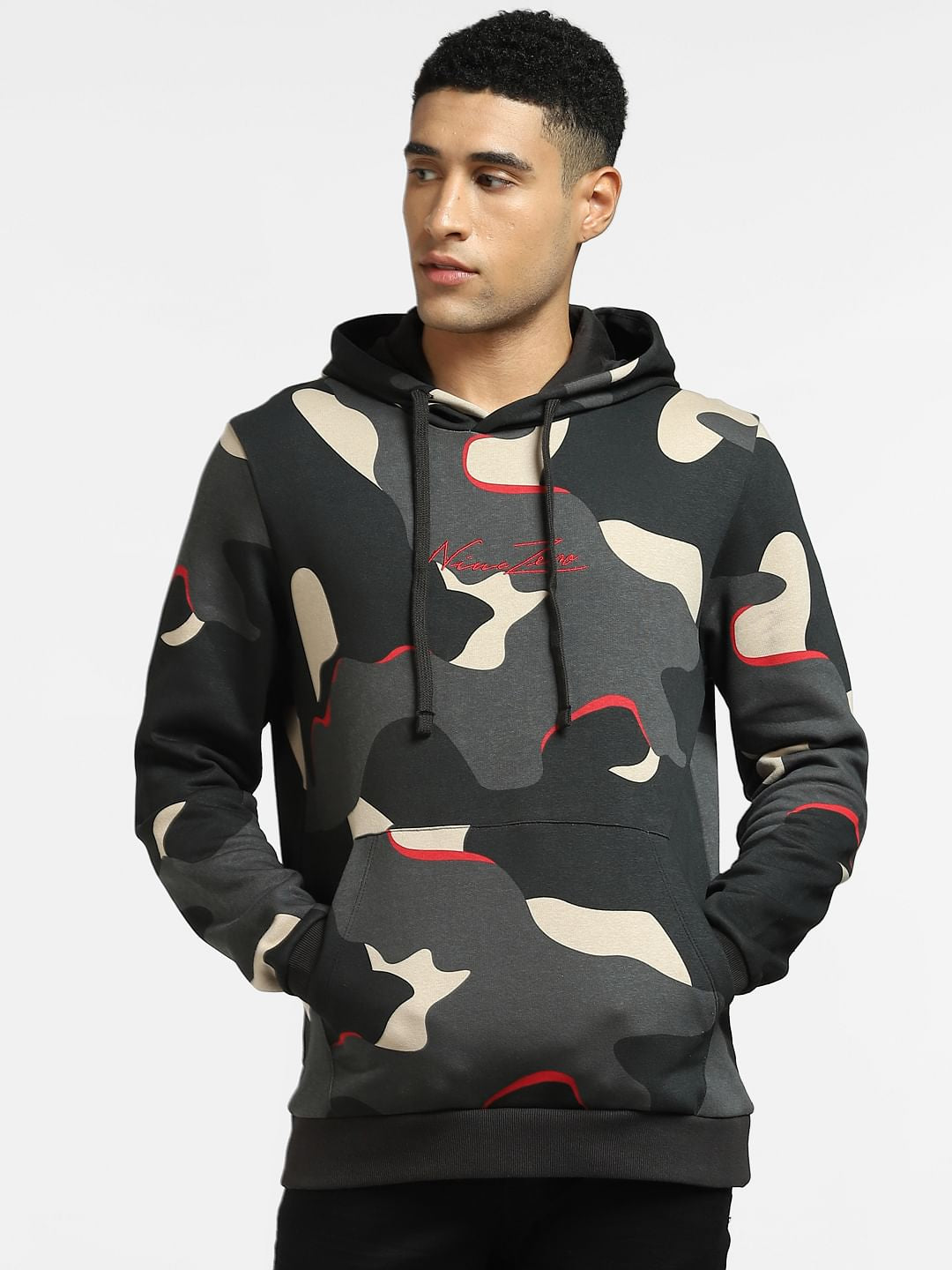 Black Camo Print Hooded Sweatshirt