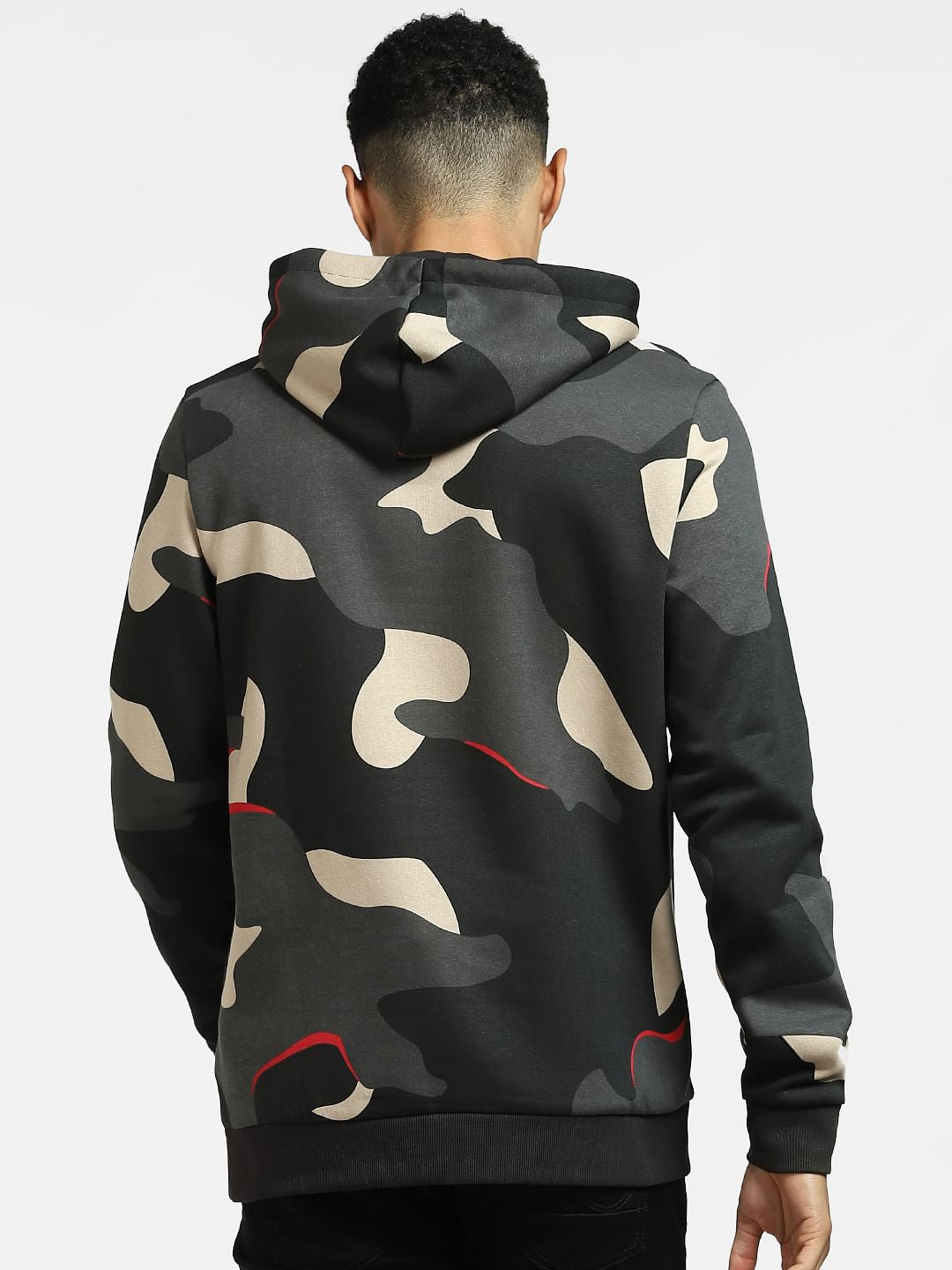 Black Camo Print Hooded Sweatshirt