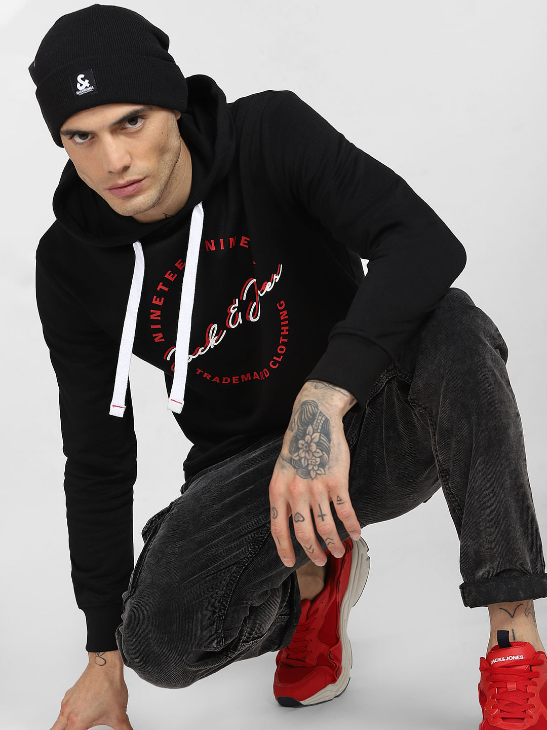 Black Logo Print Hooded Sweatshirt - S