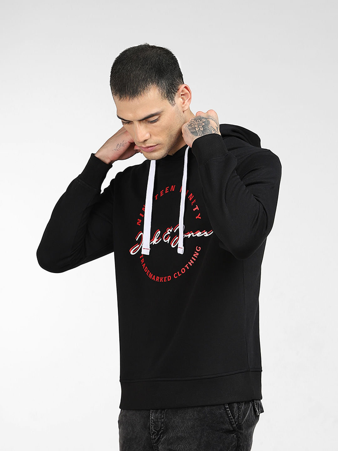 Black Logo Print Hooded Sweatshirt