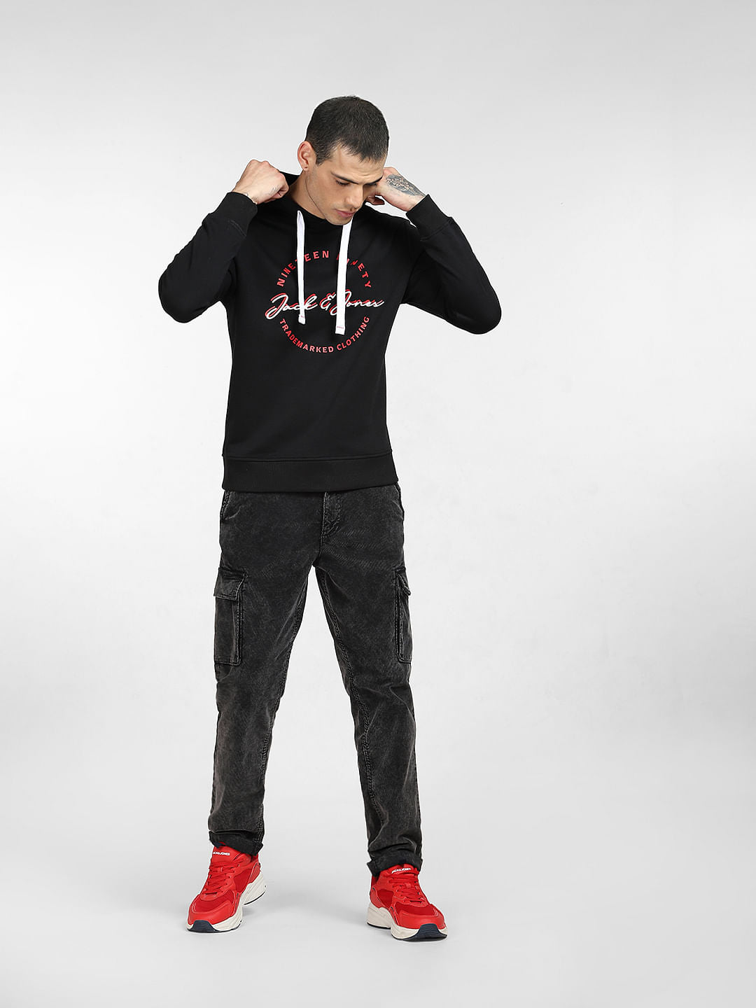 Black Logo Print Hooded Sweatshirt