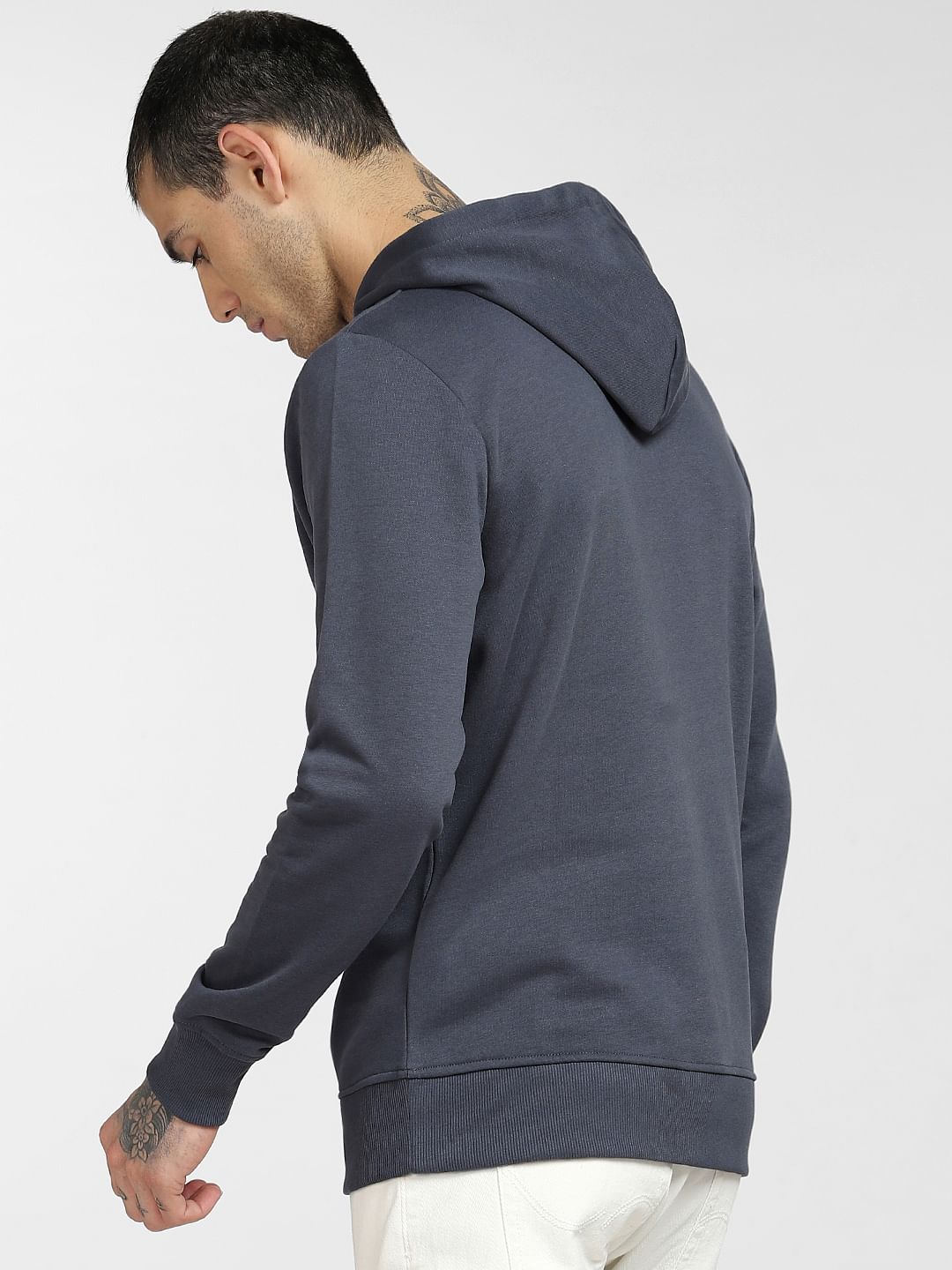 Blue Logo Print Hooded Sweatshirt