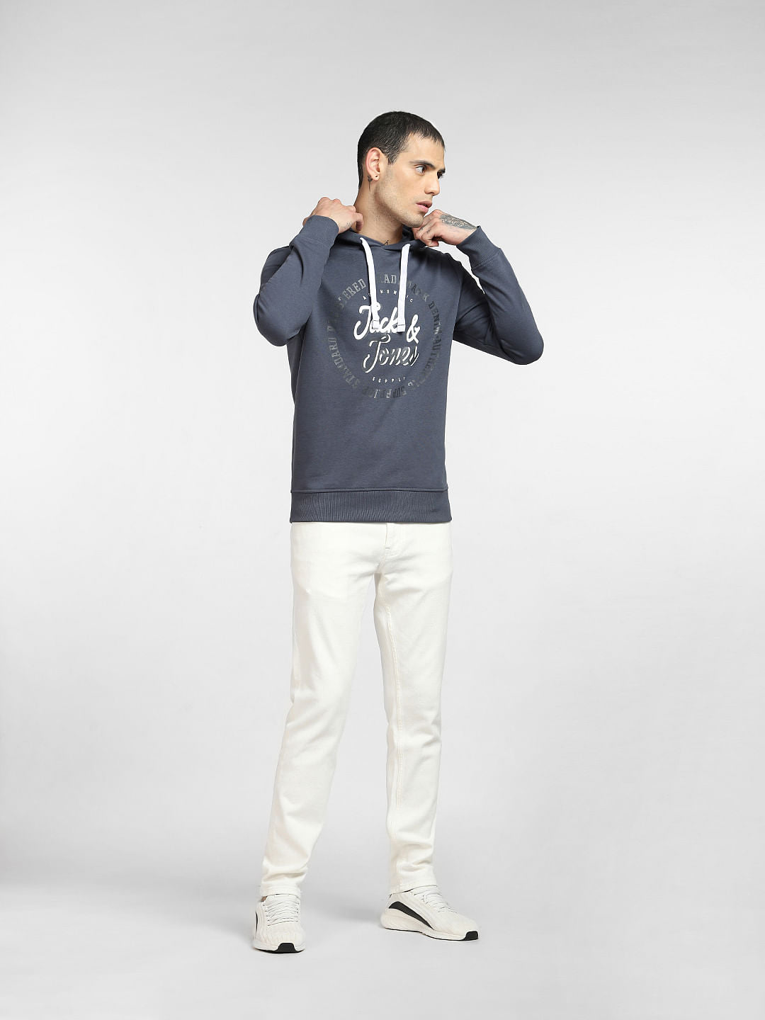 Blue Logo Print Hooded Sweatshirt