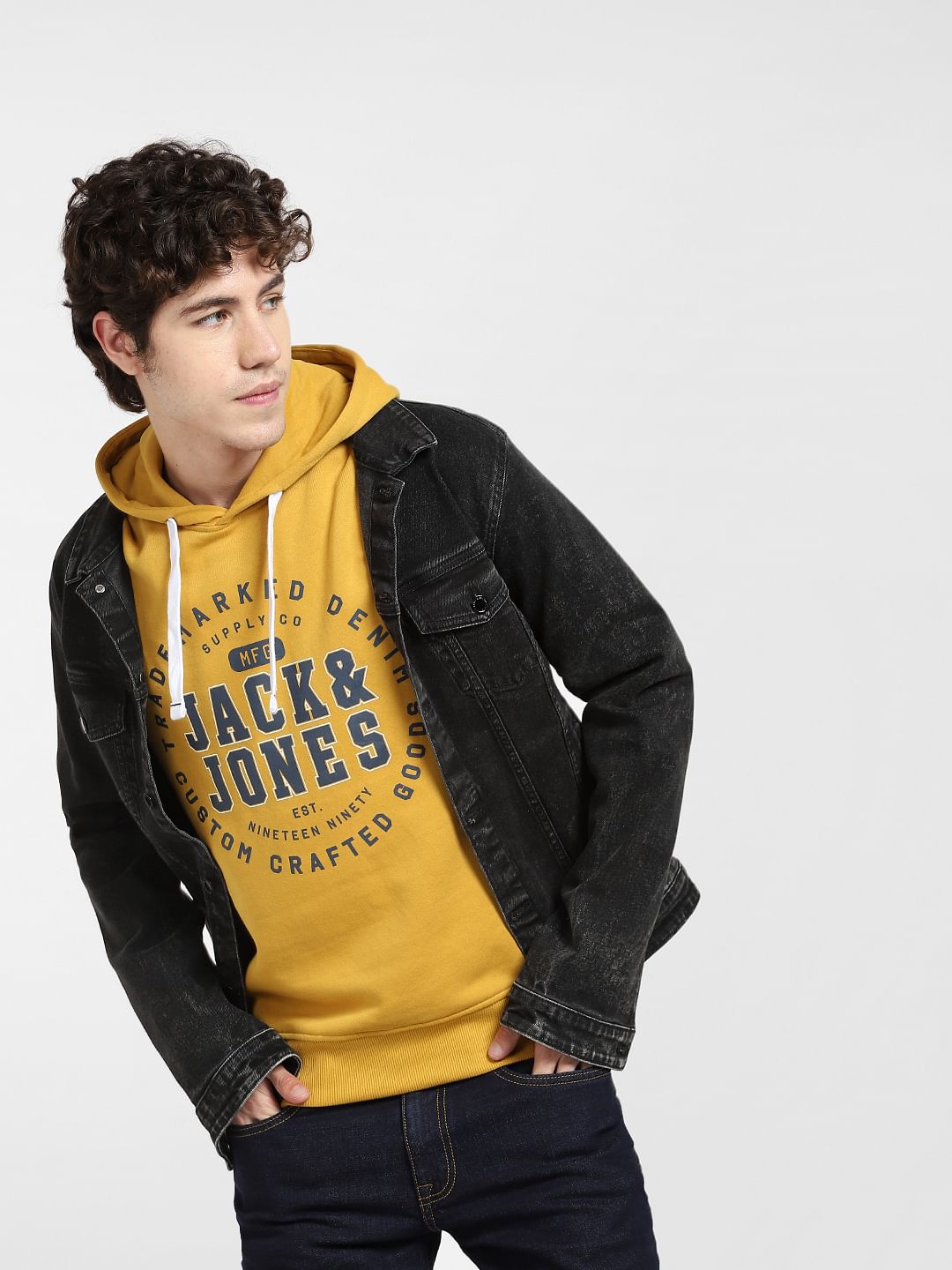 Yellow Logo Print Hooded Sweatshirt