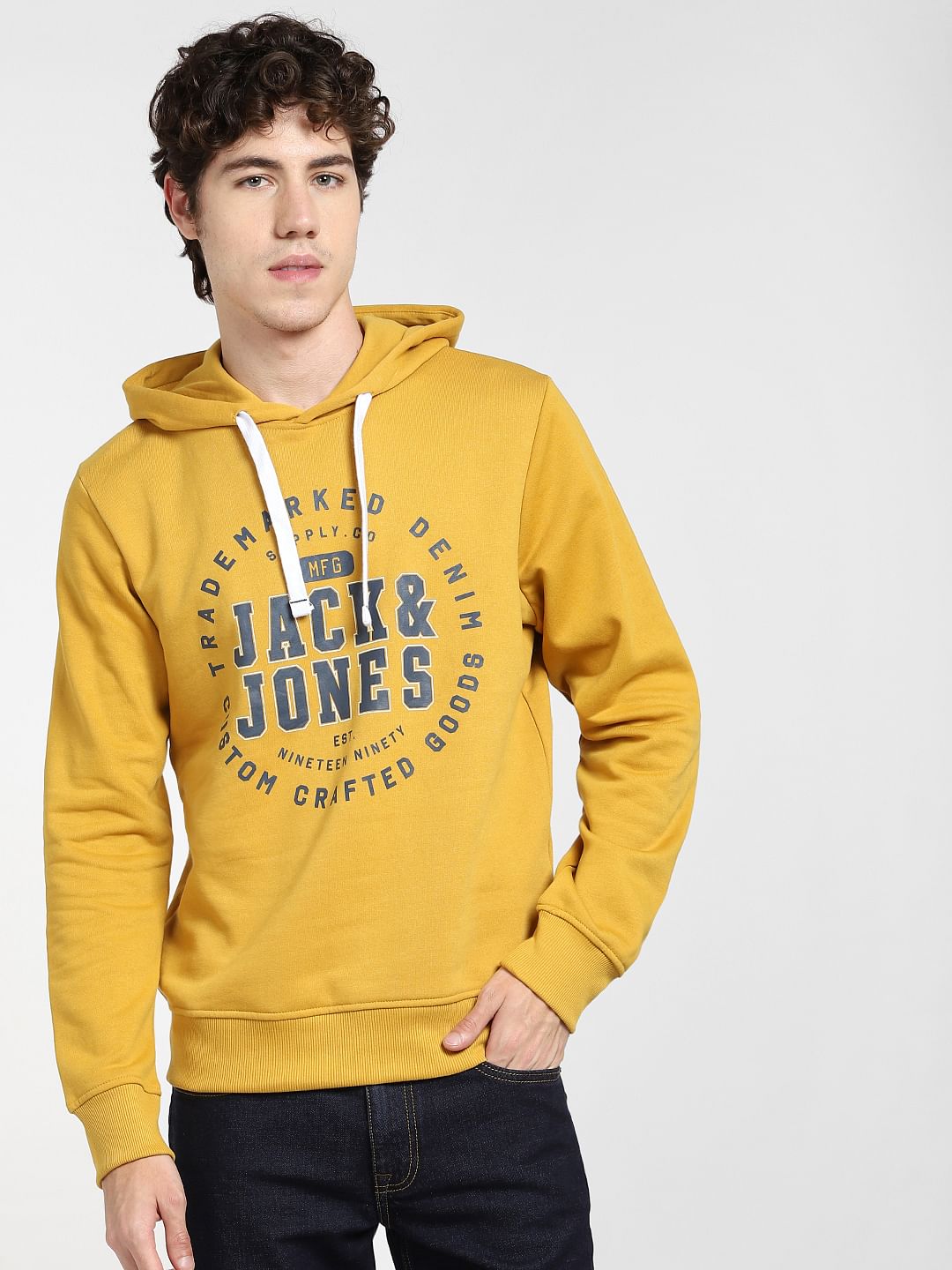 Yellow Logo Print Hooded Sweatshirt