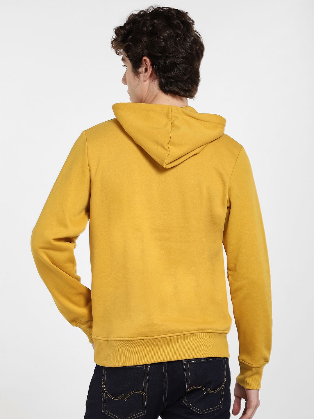 Yellow Logo Print Hooded Sweatshirt