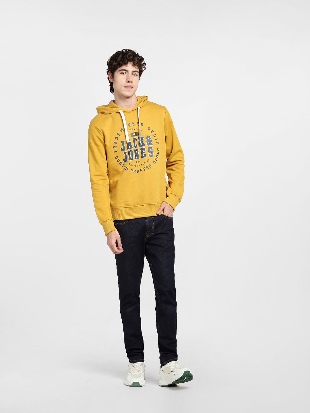 Yellow Logo Print Hooded Sweatshirt