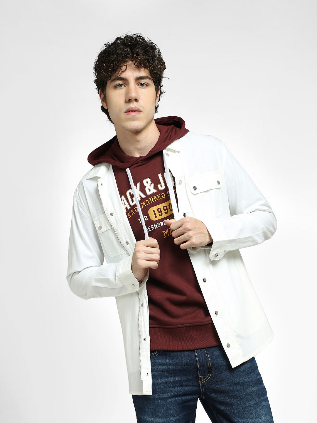 Burgundy Logo Print Hooded Sweatshirt - S