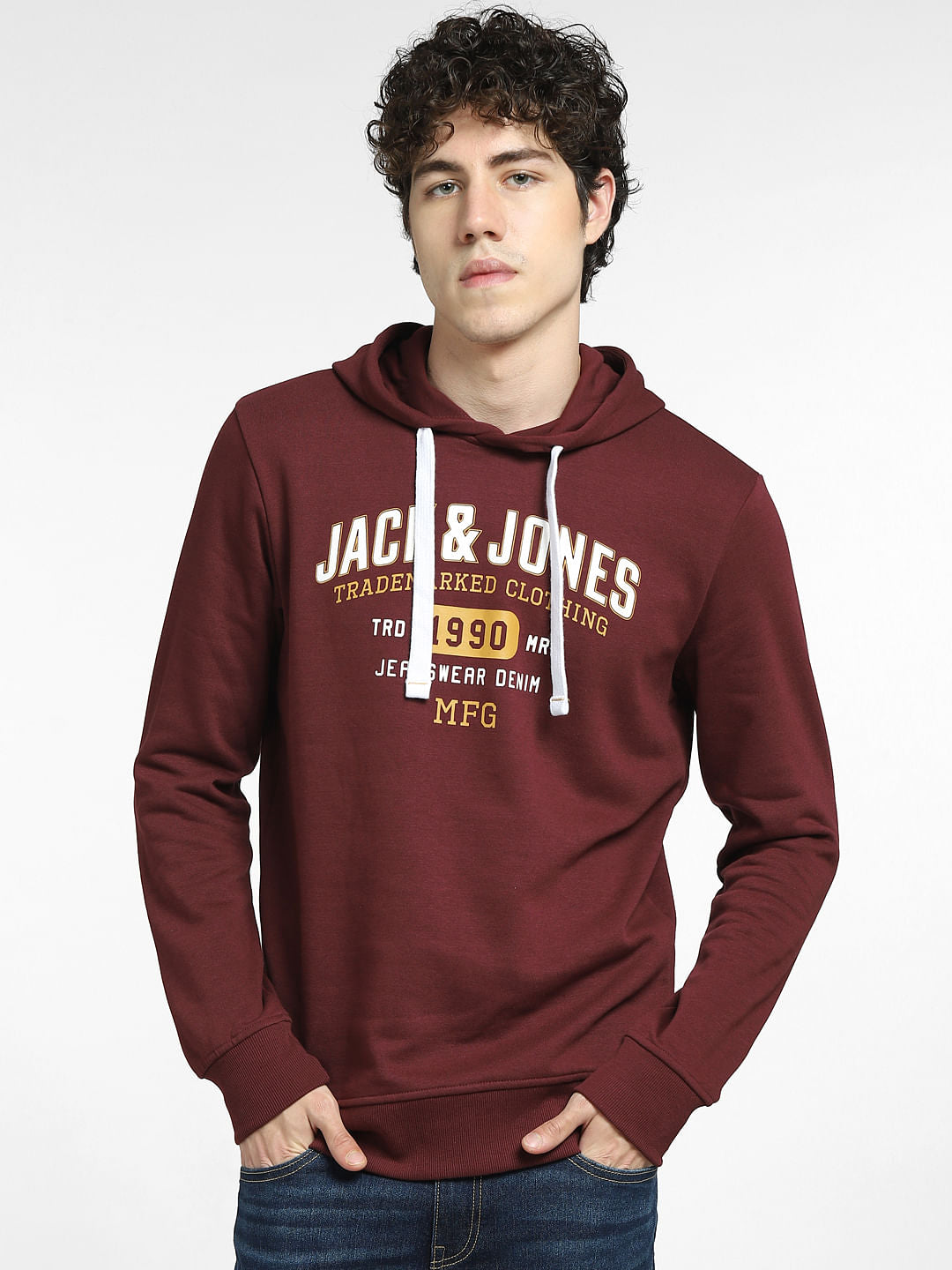 Burgundy Logo Print Hooded Sweatshirt