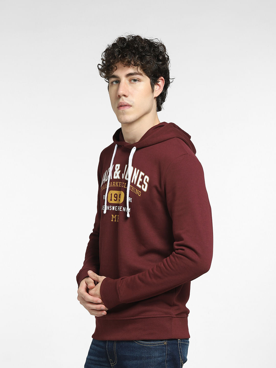 Burgundy Logo Print Hooded Sweatshirt
