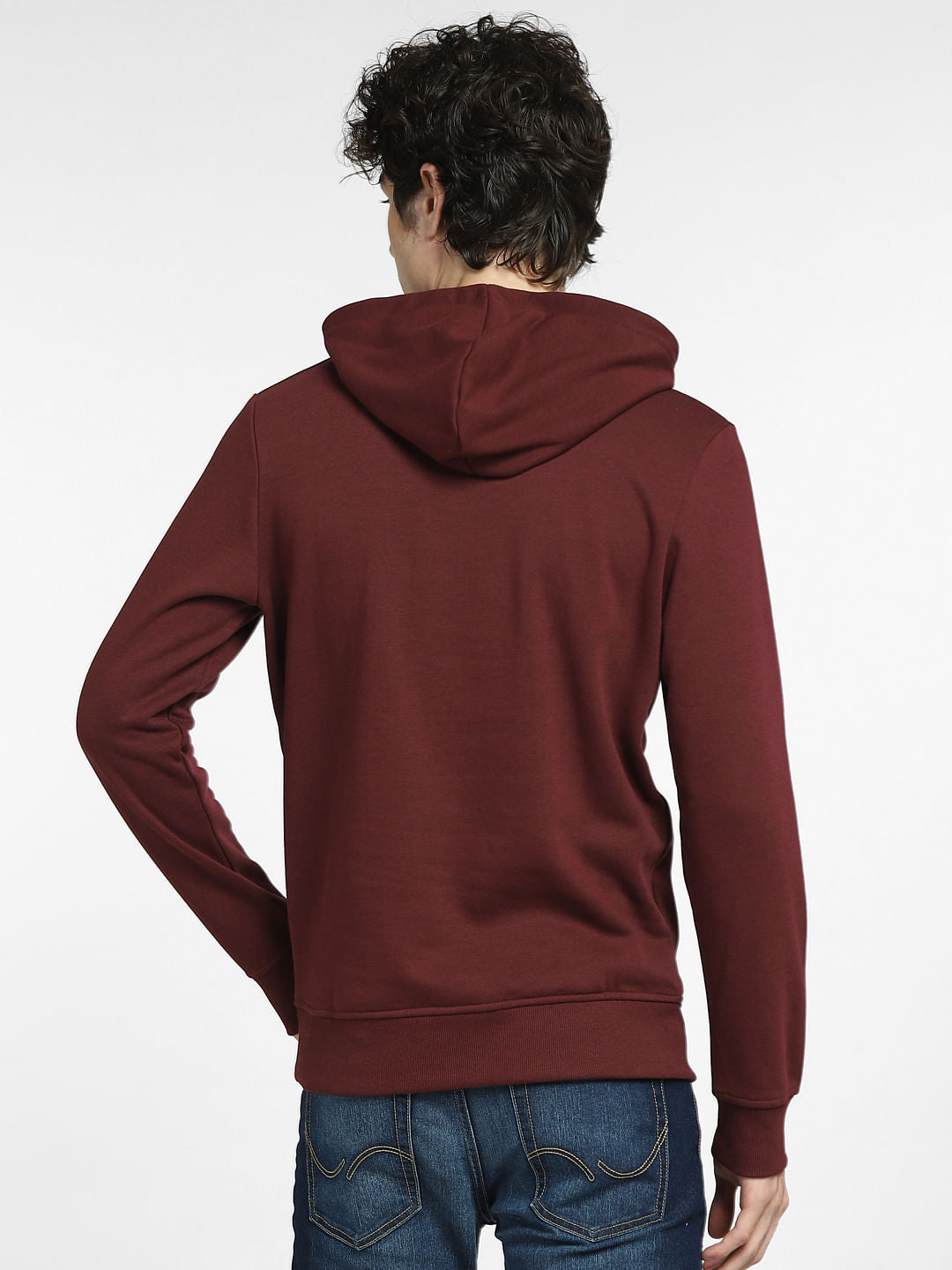 Burgundy Logo Print Hooded Sweatshirt