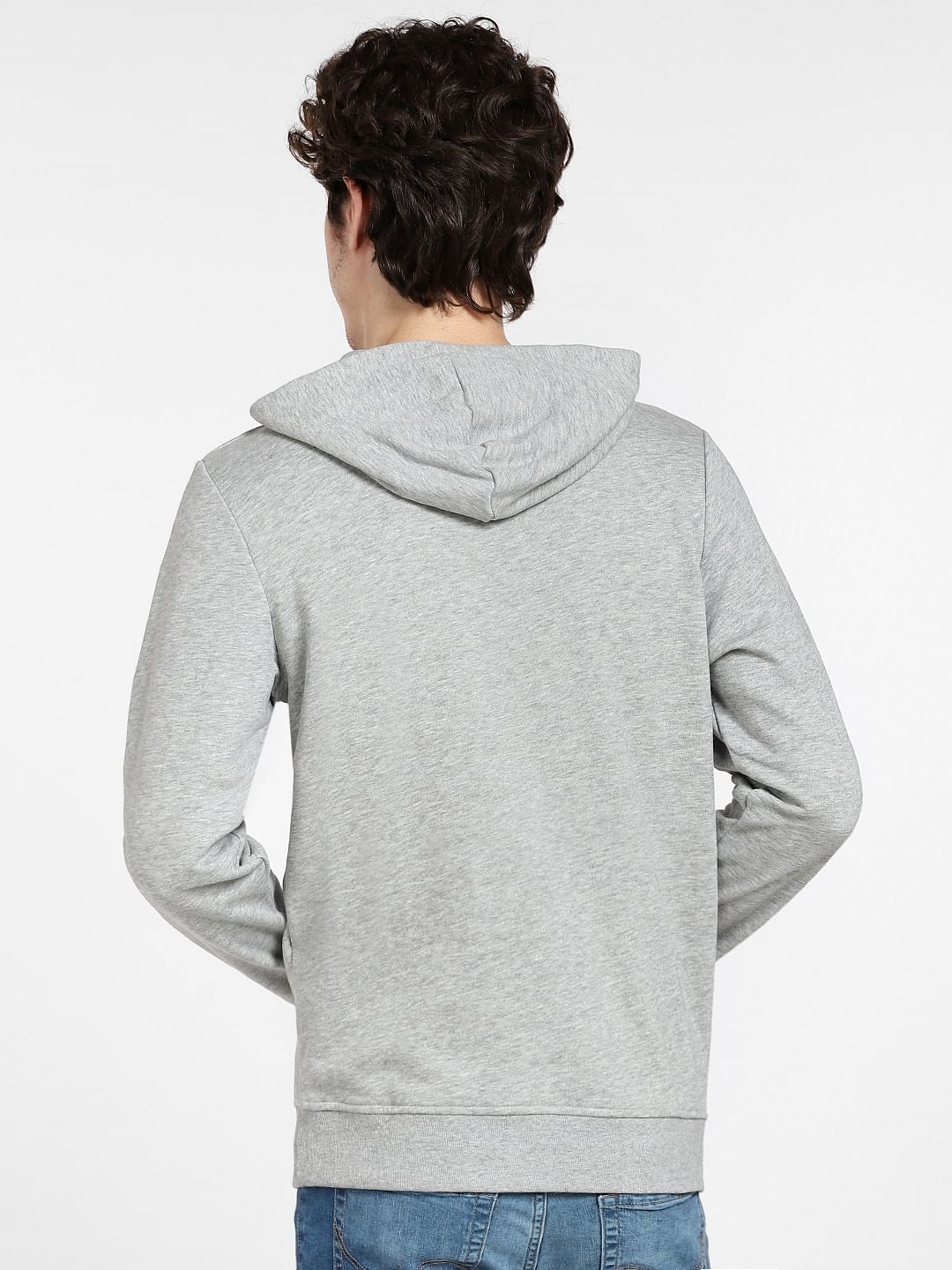 Grey Logo Print Hooded Sweatshirt