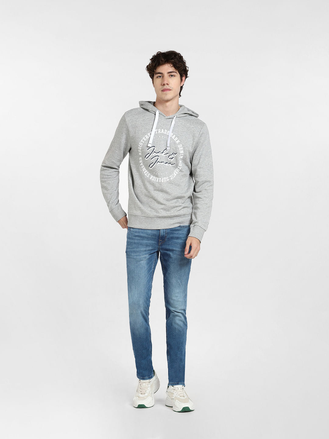 Grey Logo Print Hooded Sweatshirt