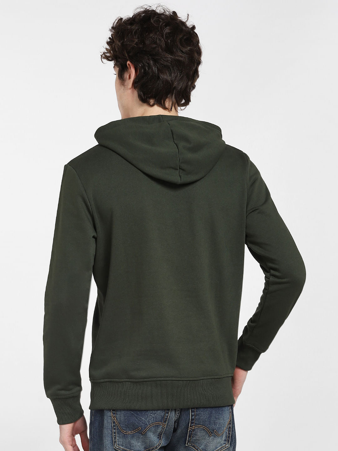 Dark Green Logo Print Hooded Sweatshirt