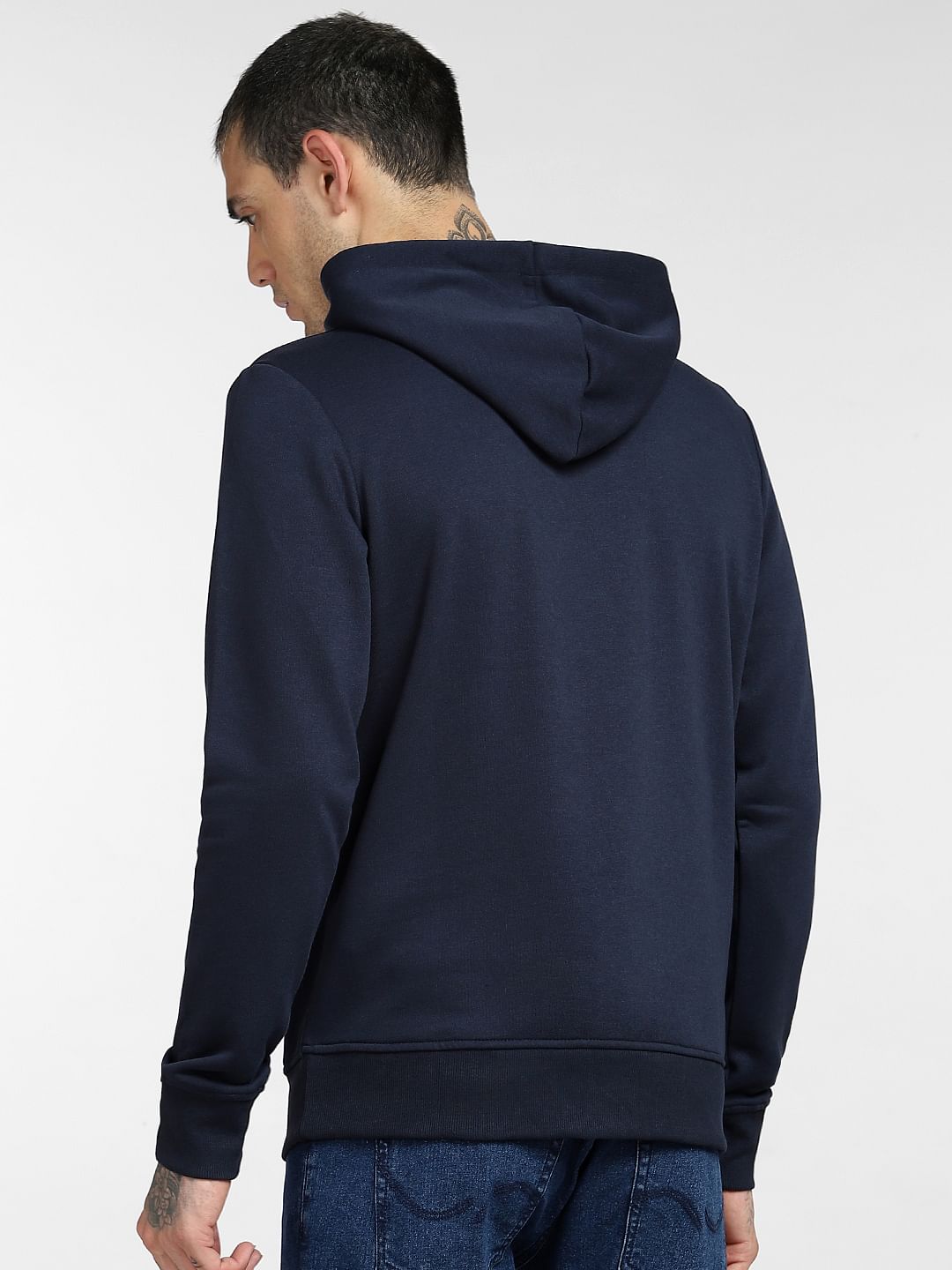 Navy Blue Logo Print Hooded Sweatshirt