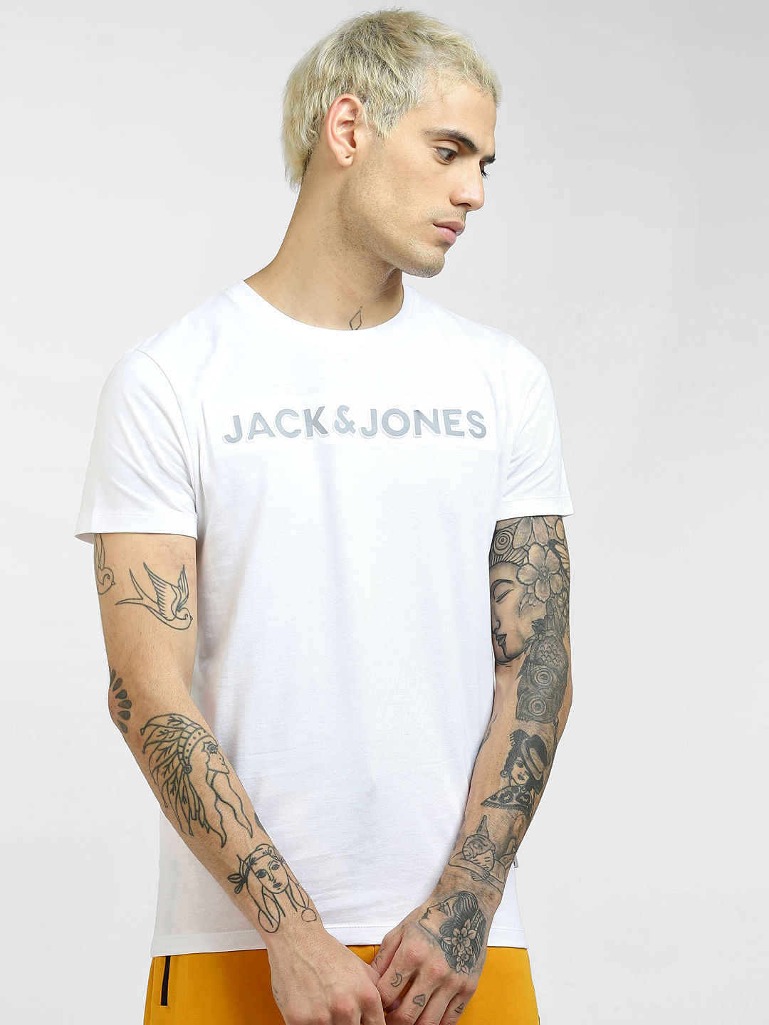White Logo Print Crew Neck T-shirt